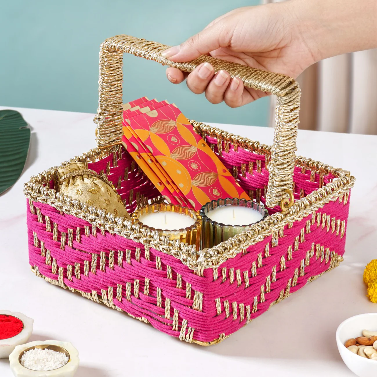 Gift Hamper Basket With Movable Handle Pink - Image 3
