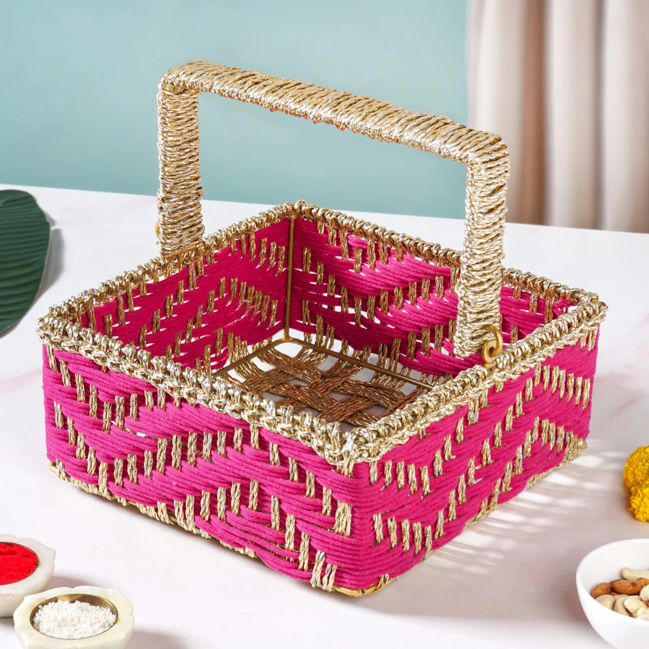 Gift Hamper Basket With Movable Handle Pink - Image 7