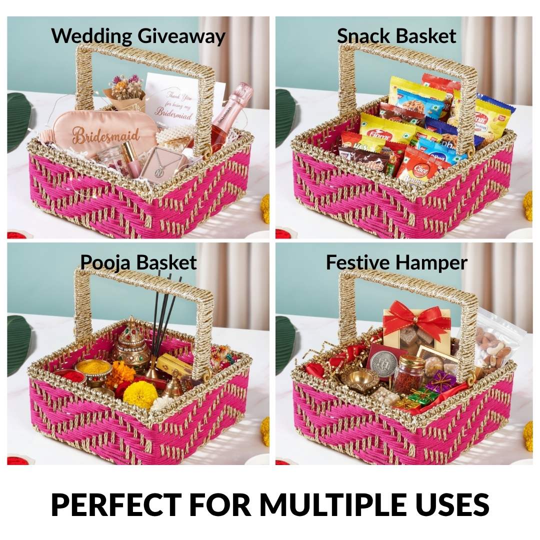 Gift Hamper Basket With Movable Handle Pink - Image 8