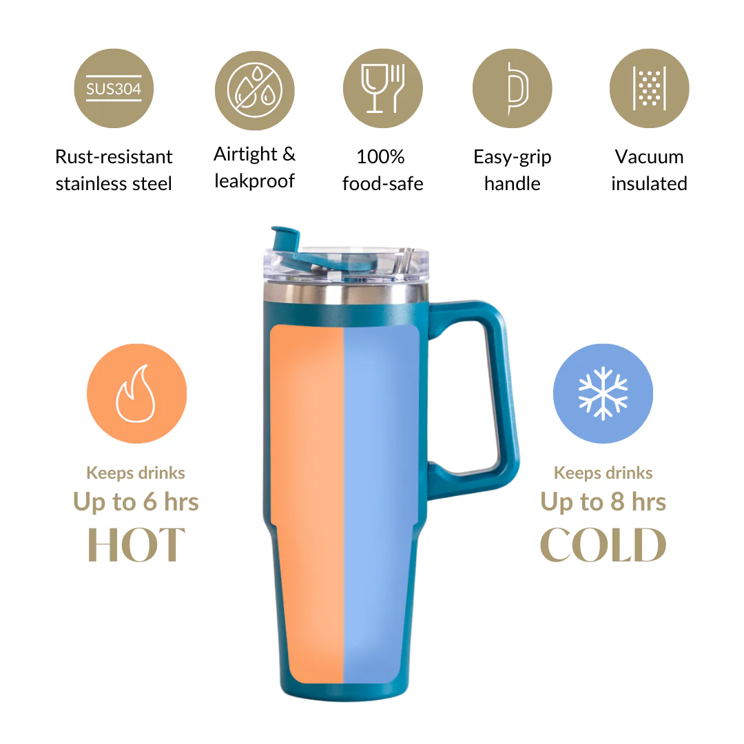 Glacio Double Wall Hot And Cold Sipper Bottle For Travel Teal Tide 850ml - Image 6
