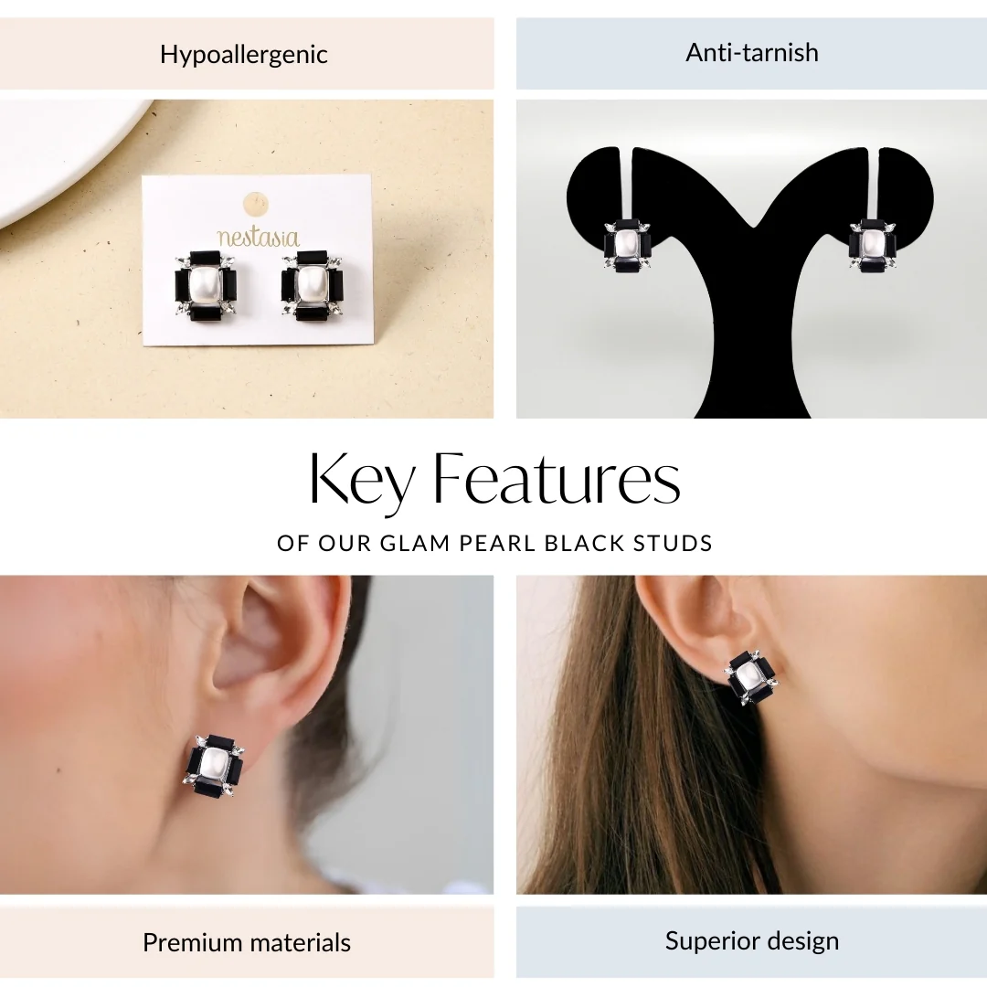 Glam Pearl Black Studs - Image 4