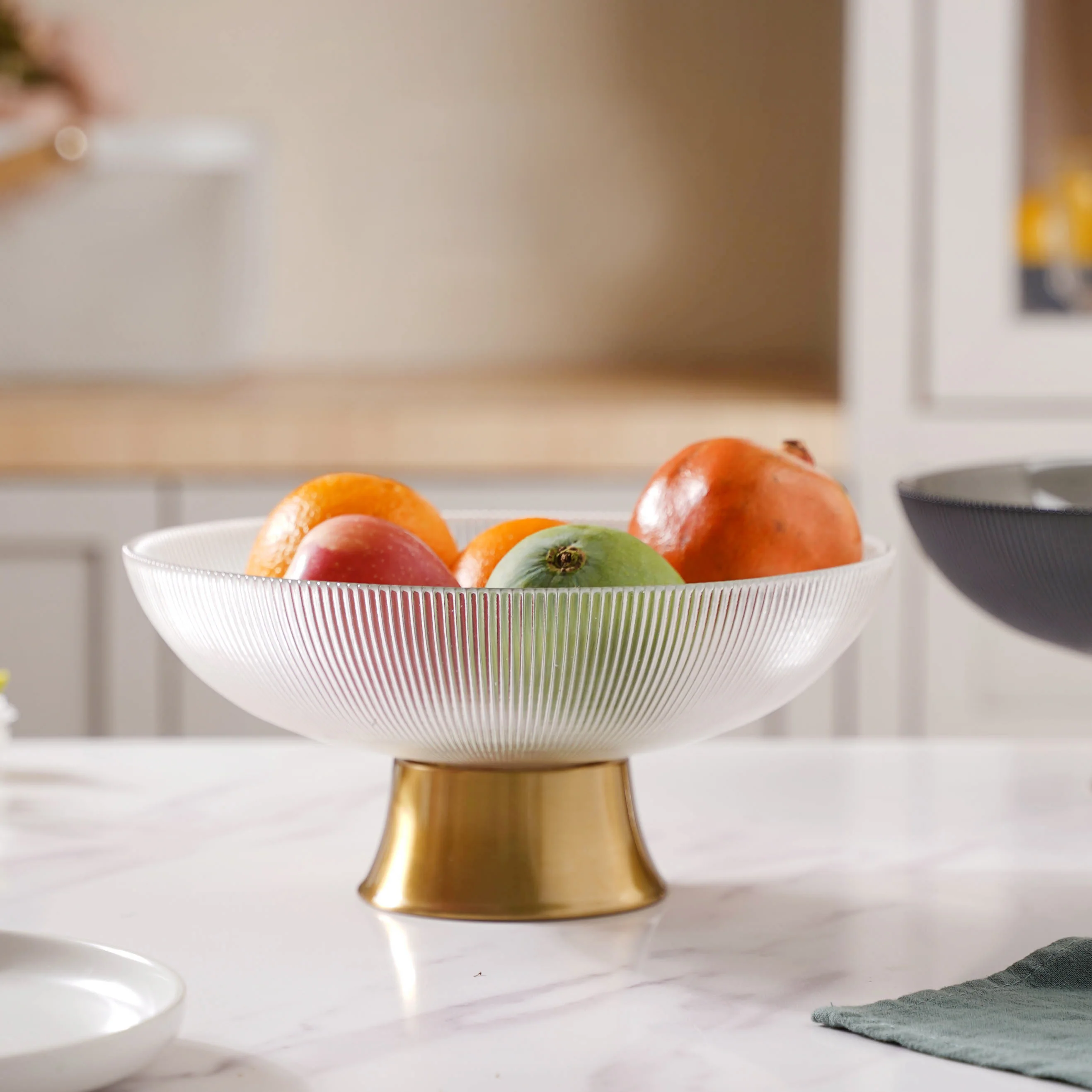 Ribbed Glass Decorative Fruit Bowl - Image 4