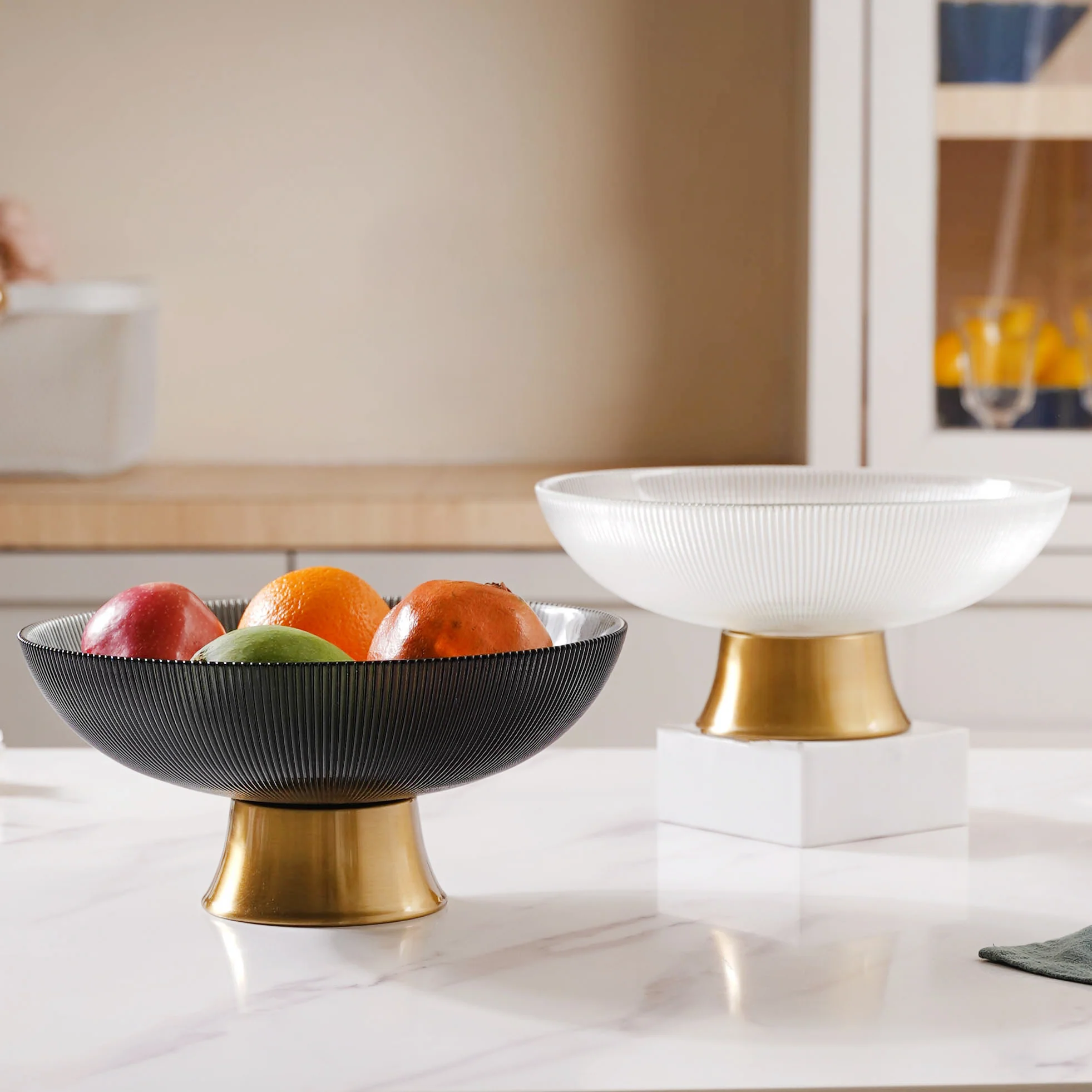 Ribbed Glass Decorative Fruit Bowl - Image 7