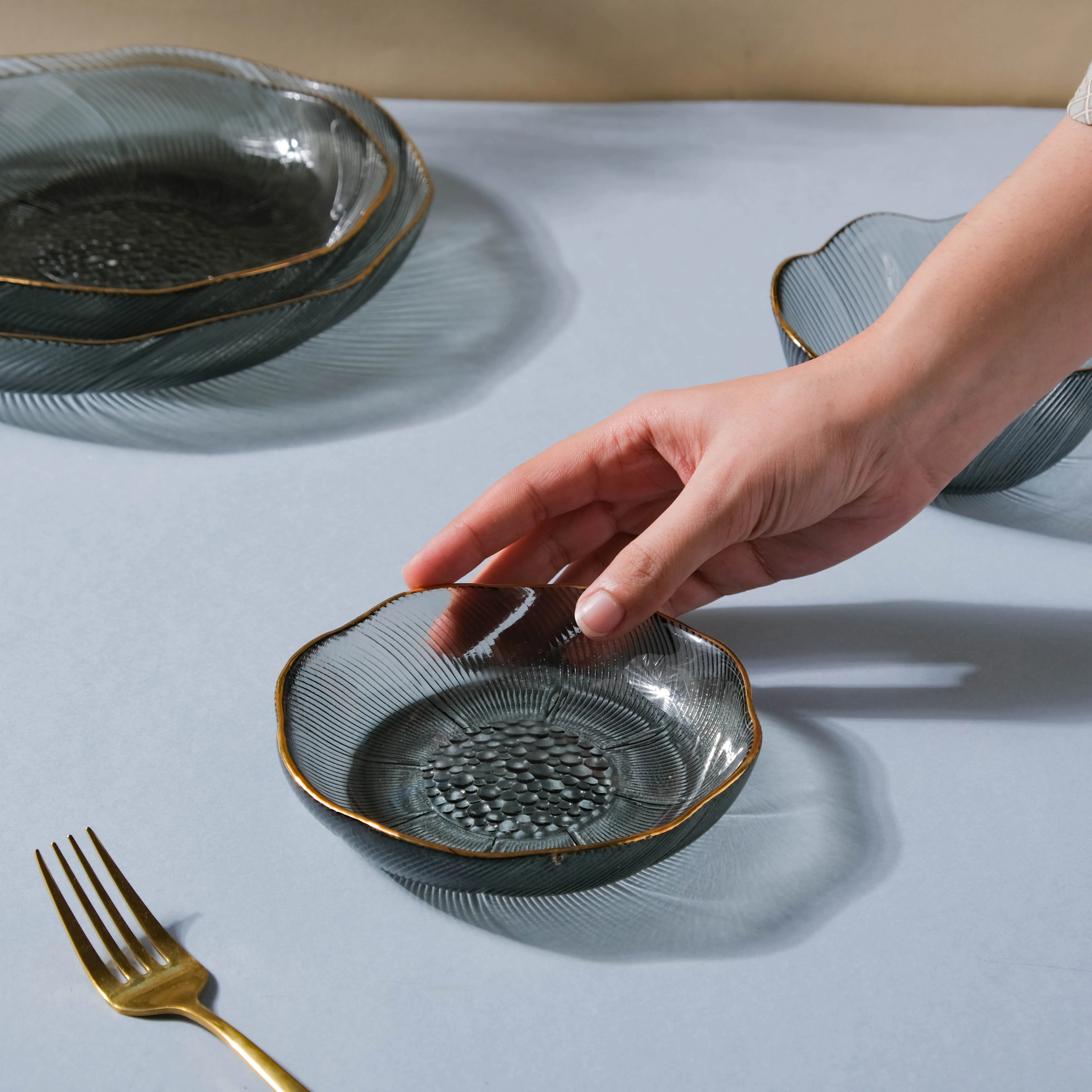 Flower Glass Dessert Plate Grey - Image 2