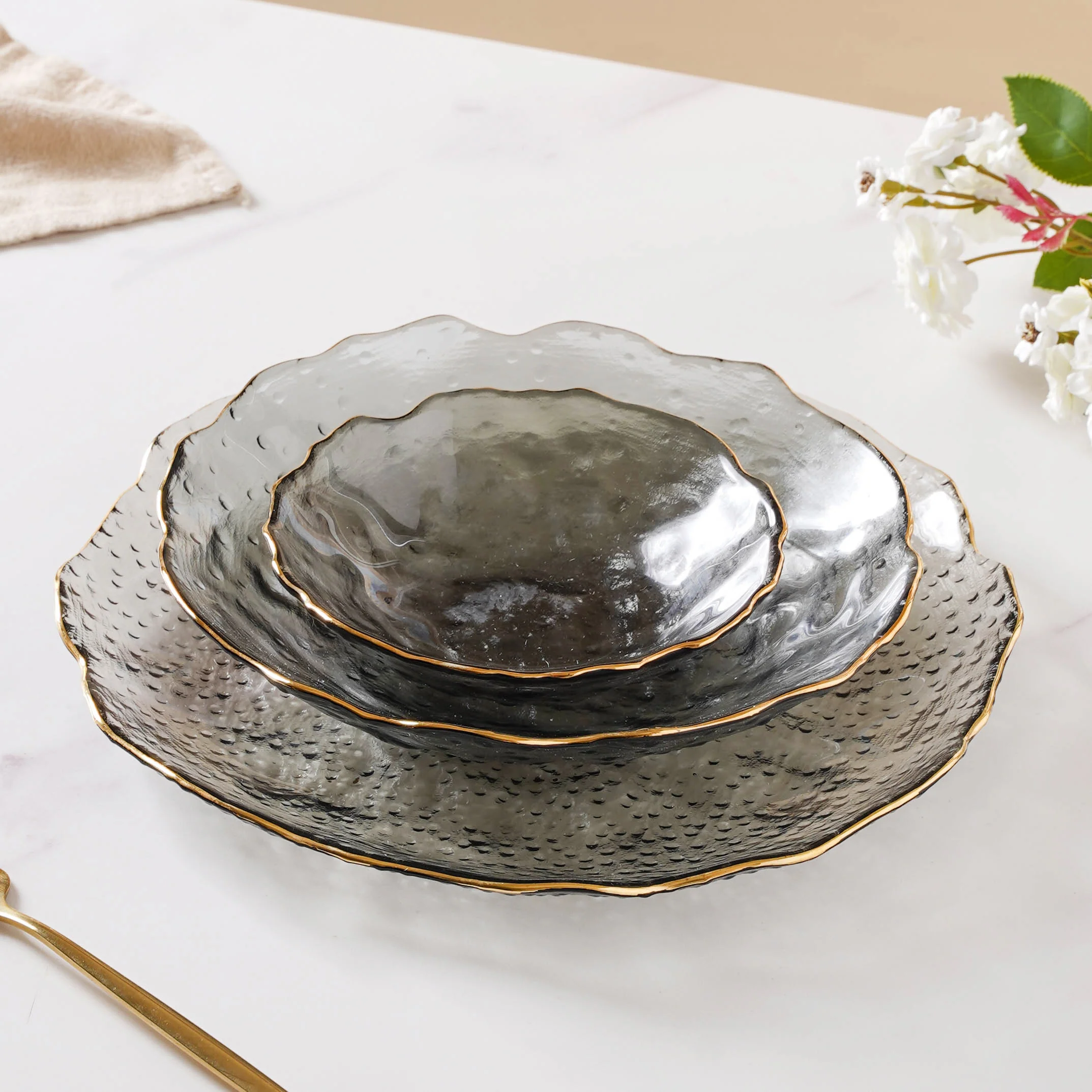 Glass Grey Dish Set of 3 - Image 3