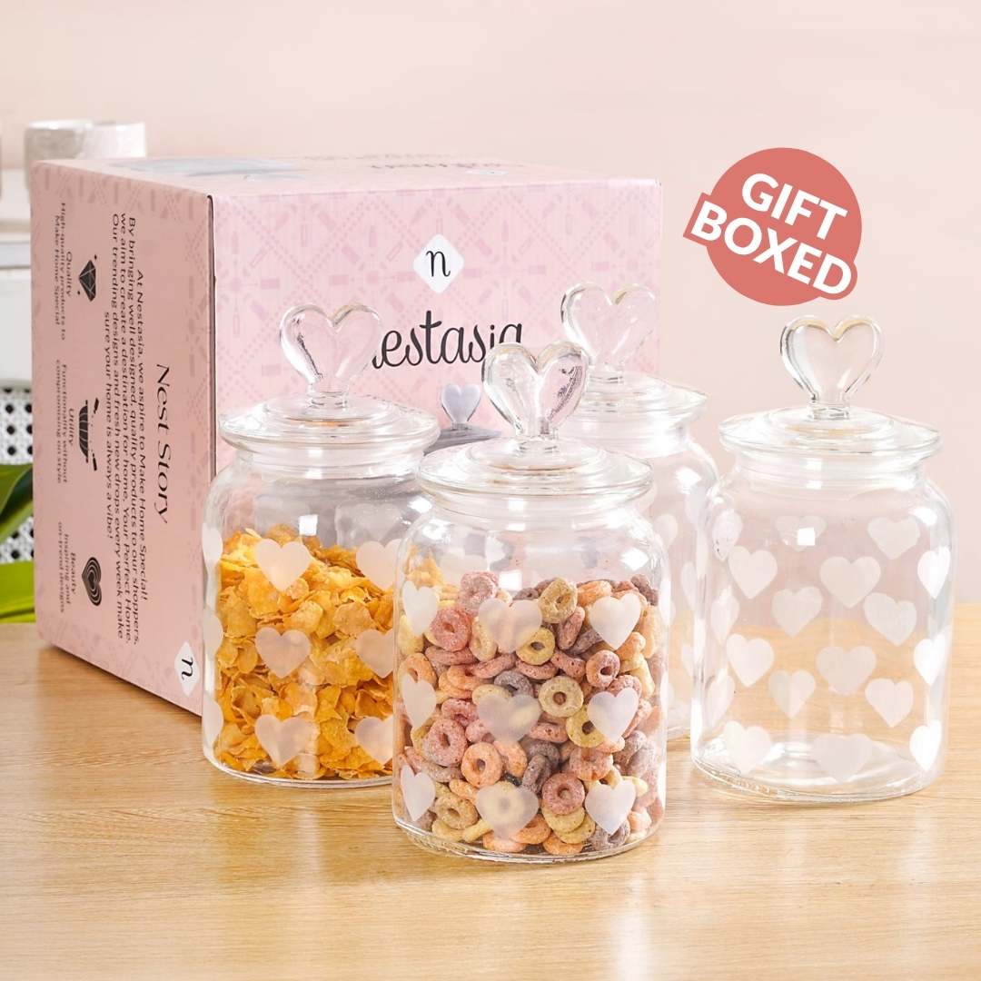 Glass Heart Knob Jar Set Of 4 1000ml - Image 5