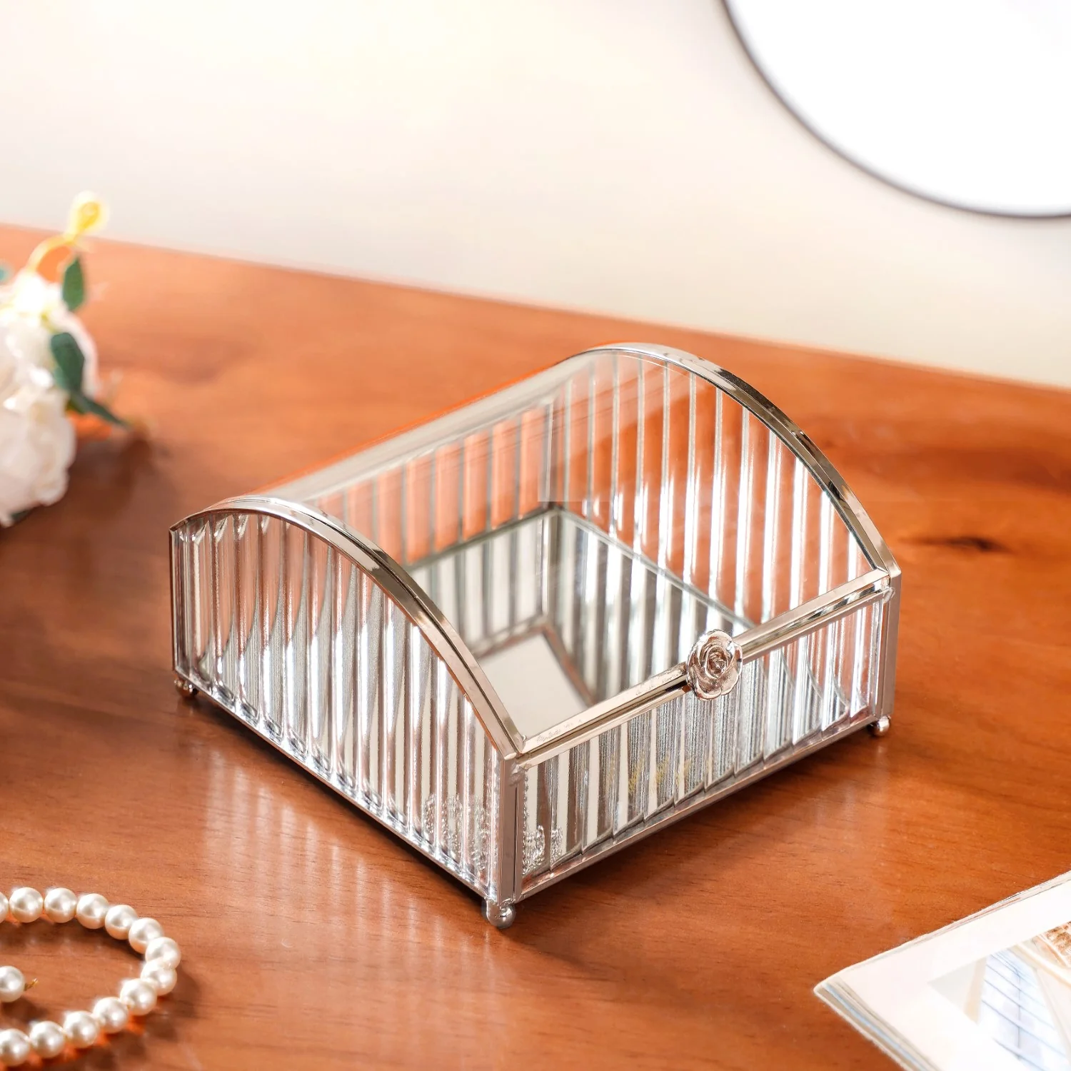Glass Jewellery Box With Silver Frame