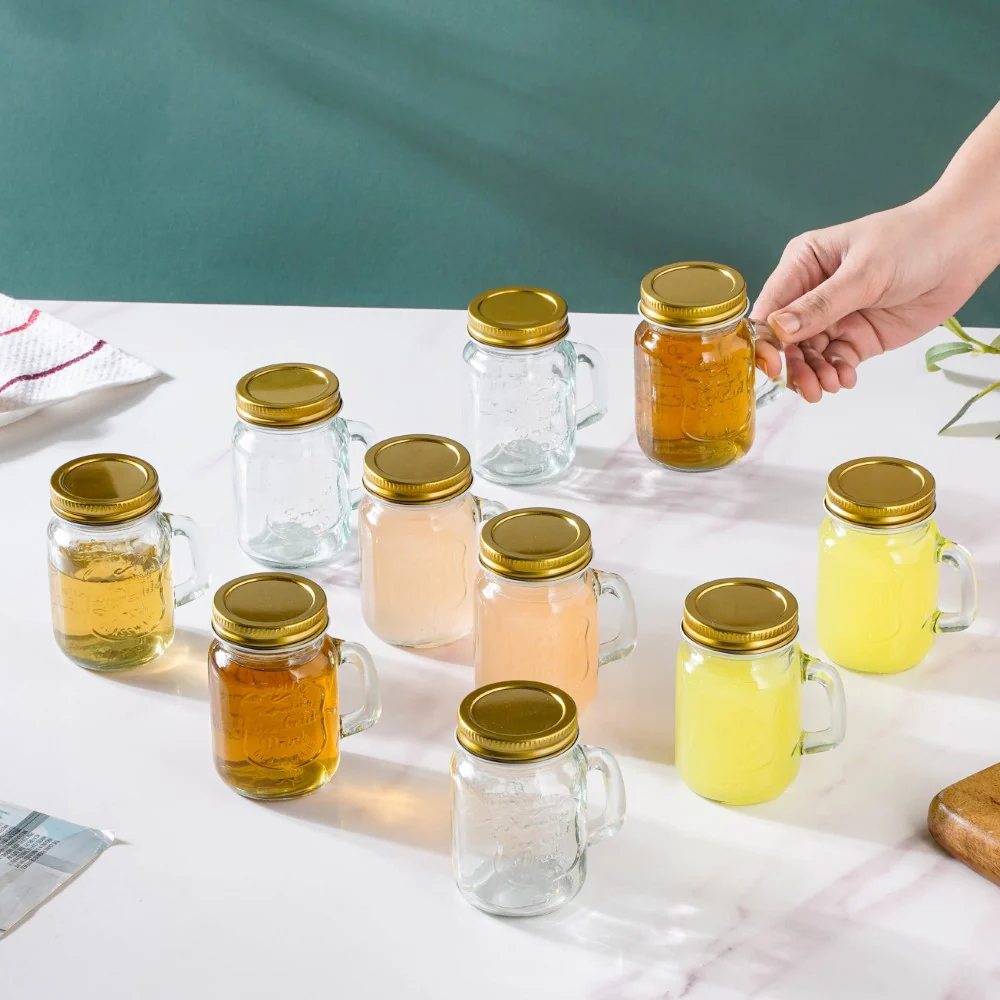 Glass Mini Mason Jar Mug With Lid Set Of 10 110ml - Image 2