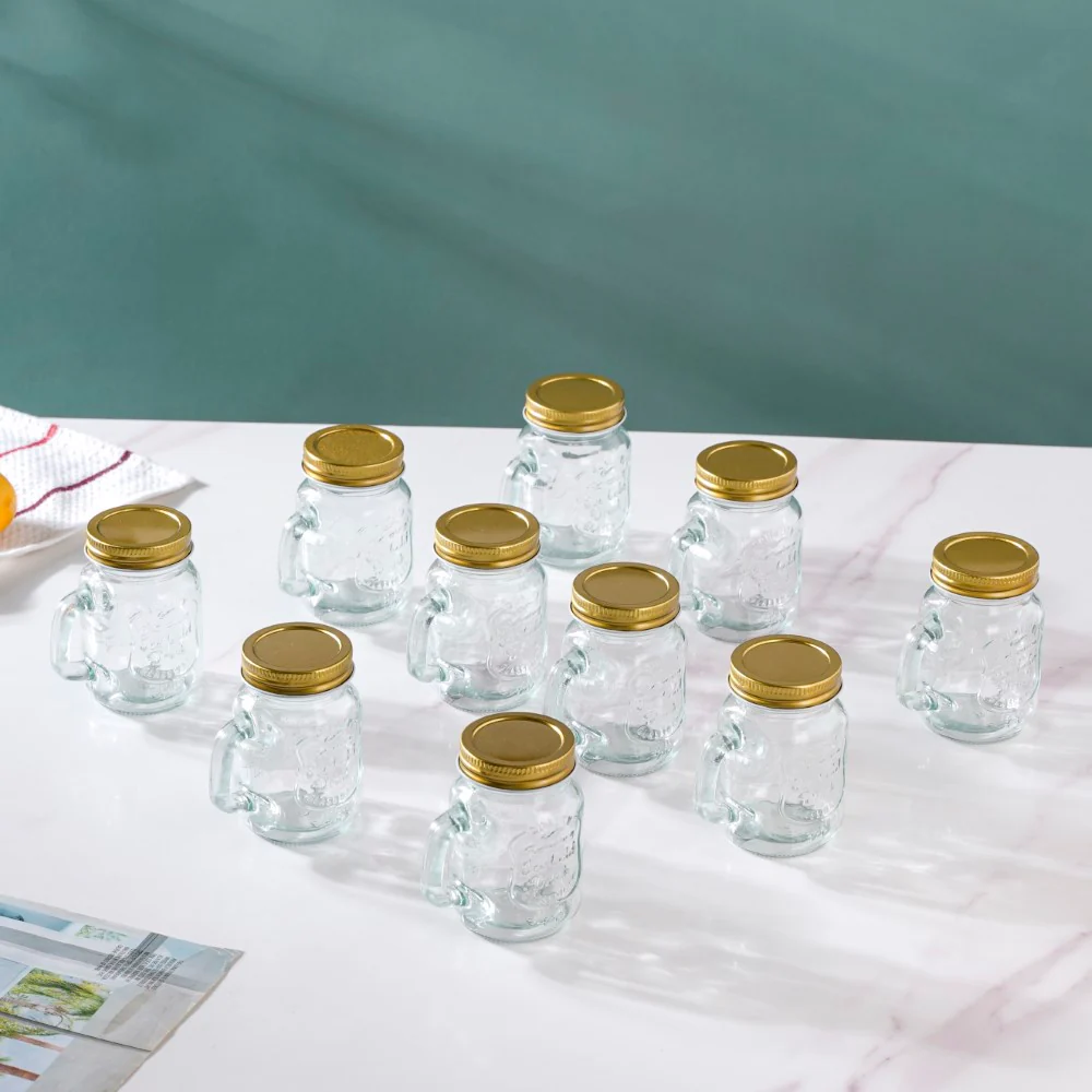 Glass Mini Mason Jar Mug With Lid Set Of 10 110ml - Image 9