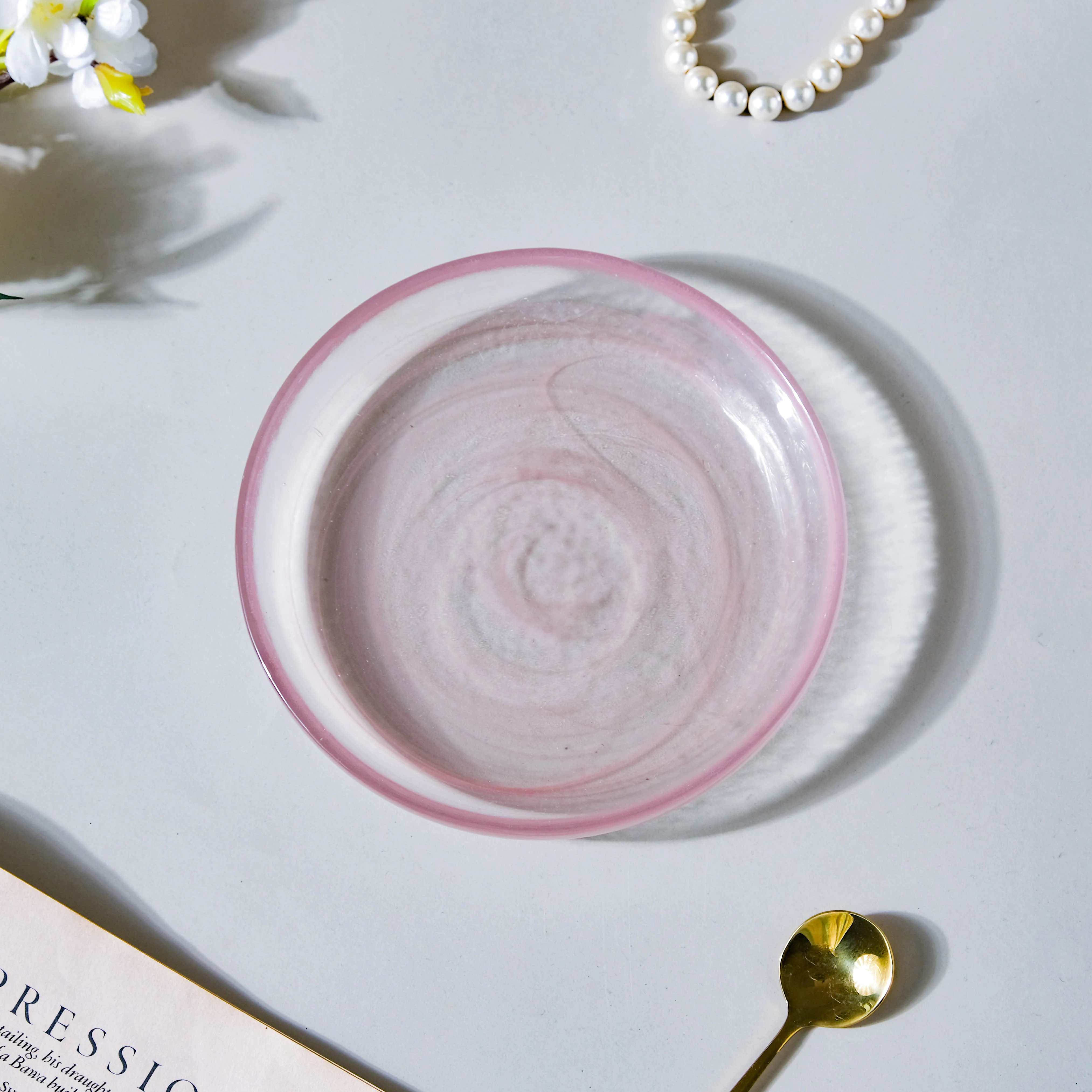 Glass Pink Bowl and Plate Set - Image 7