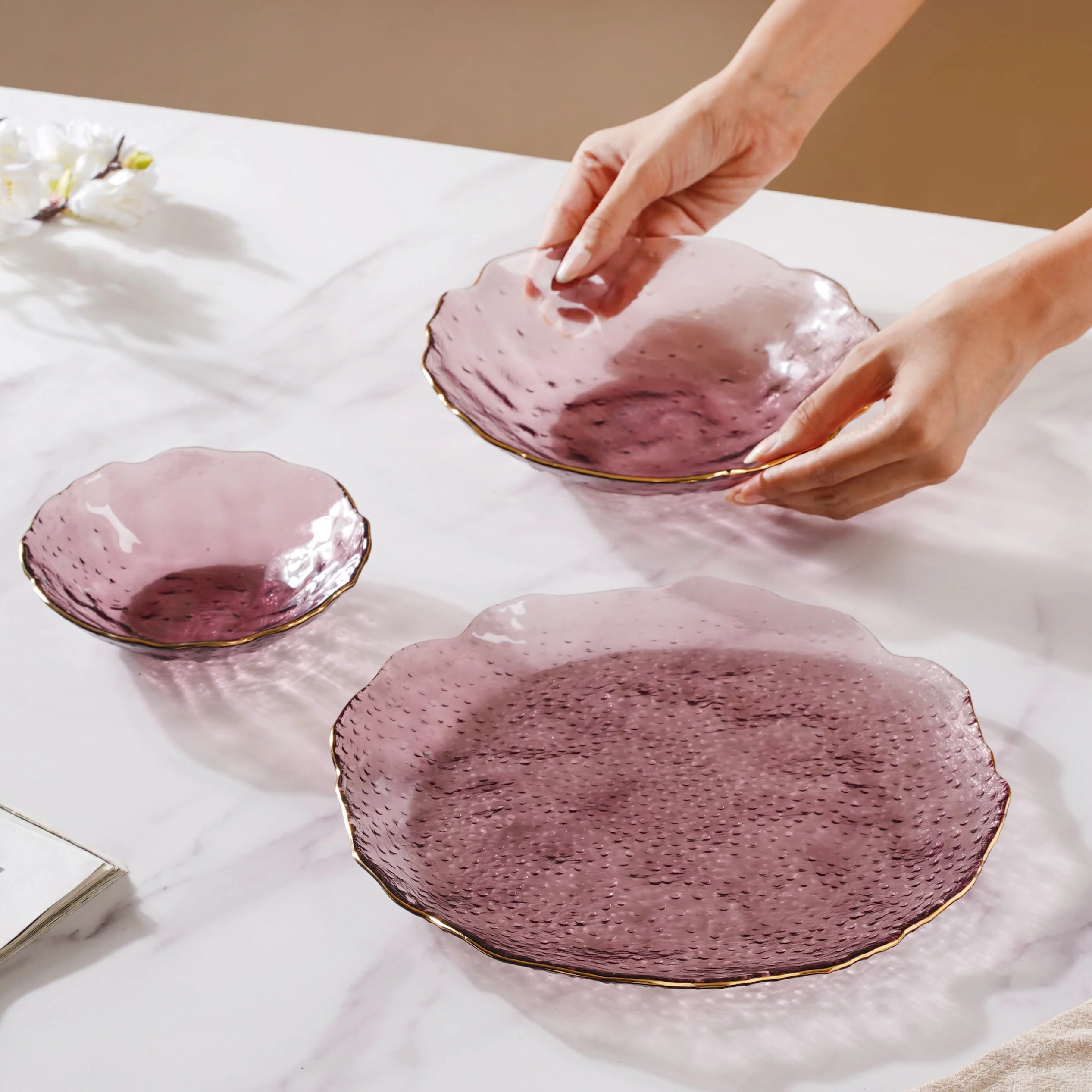 Glass Rose Dish Set of 3 - Image 2
