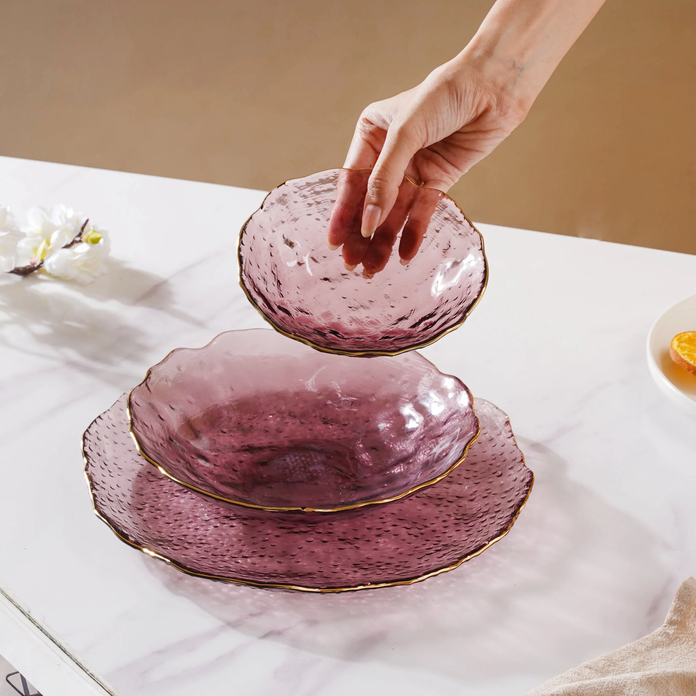 Glass Rose Dish Set of 3 - Image 4