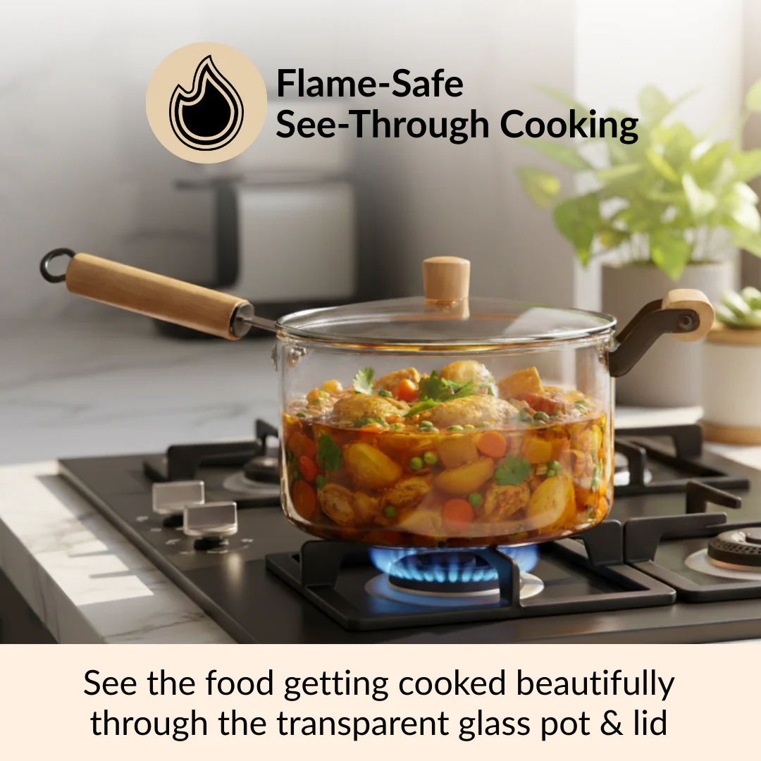 Glass Saucepan With Wooden Handle And Lid 3200ml - Image 2