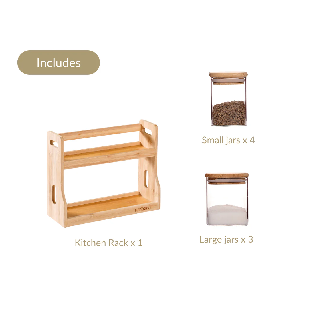 Glass Spice Jars Set of 7 With Wooden Storage Rack - Image 6