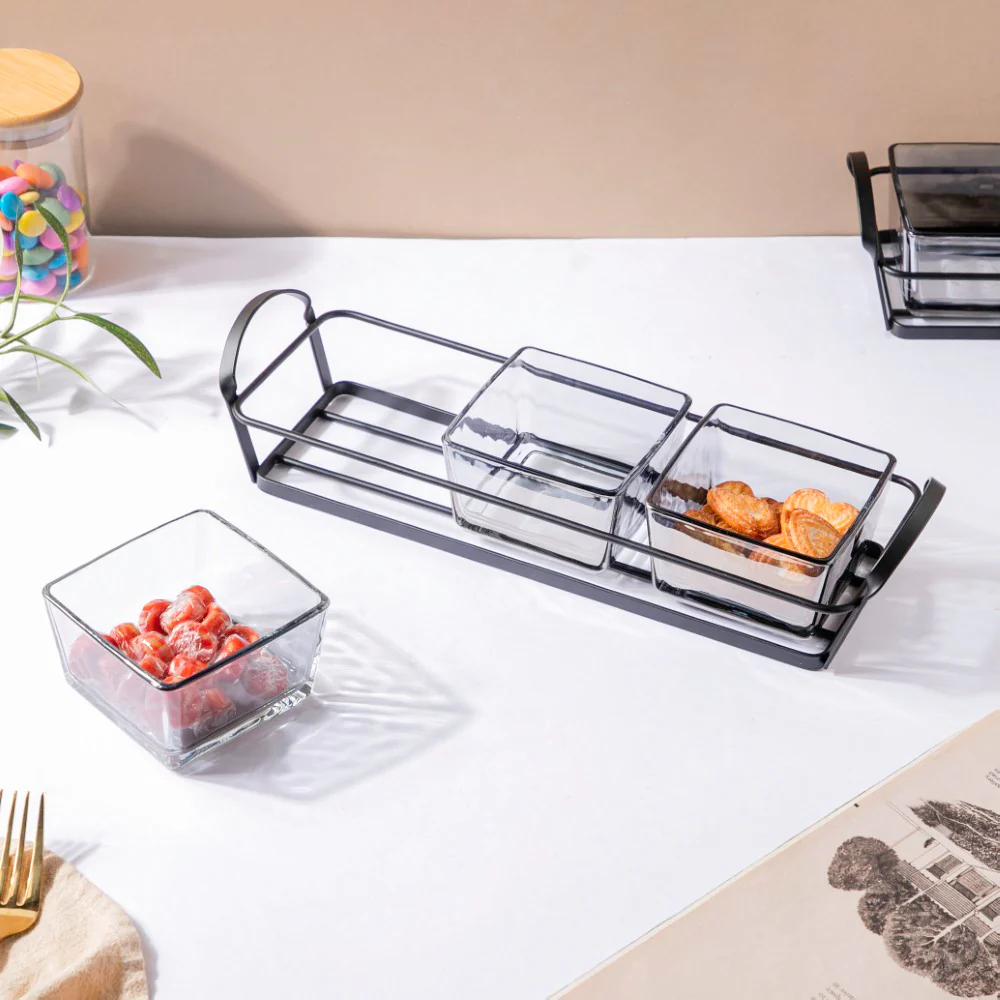 Glass Square Bowl With Tray Set Of 4 200ml - Image 3