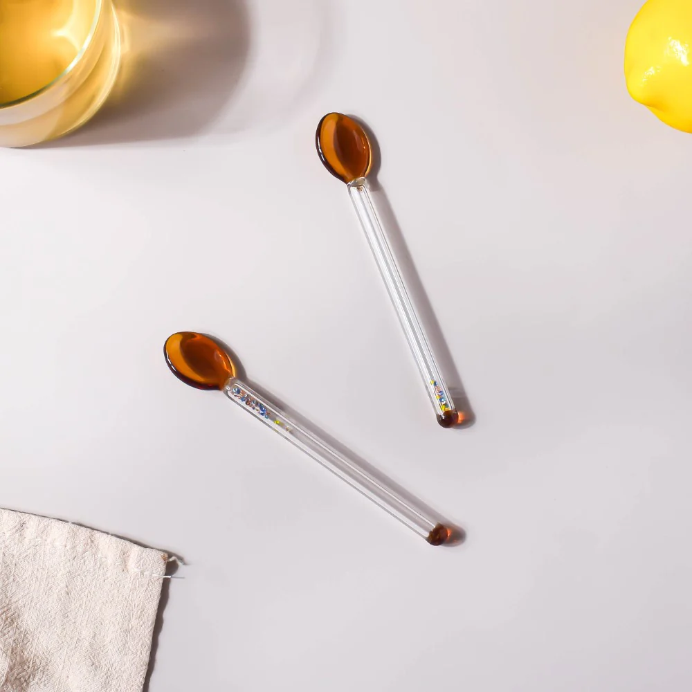 Glass Tea Spoon Set of 2 Brown - Image 8