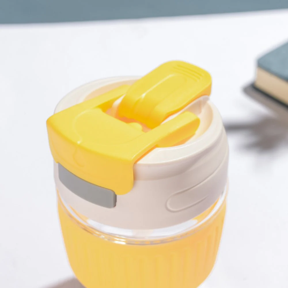 Glass Tumbler With Dual Flip Lid Yellow 450ml - Image 5