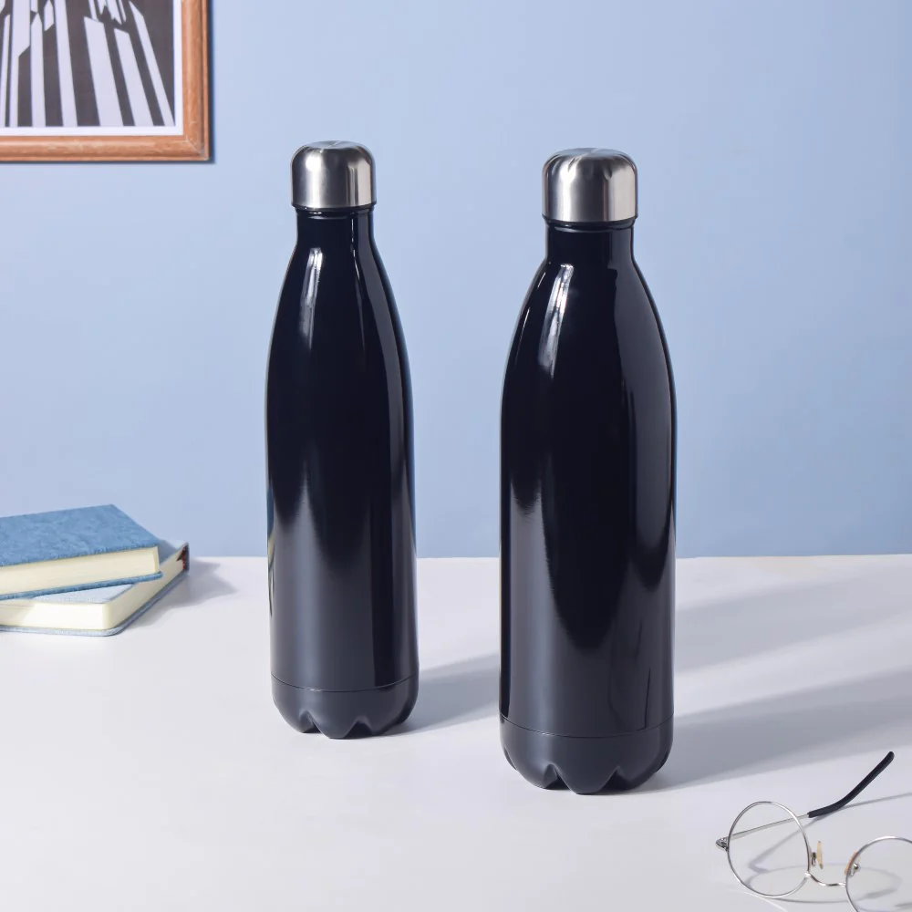 Glossy Black Stainless Steel Water Bottle 1000ml - Image 5