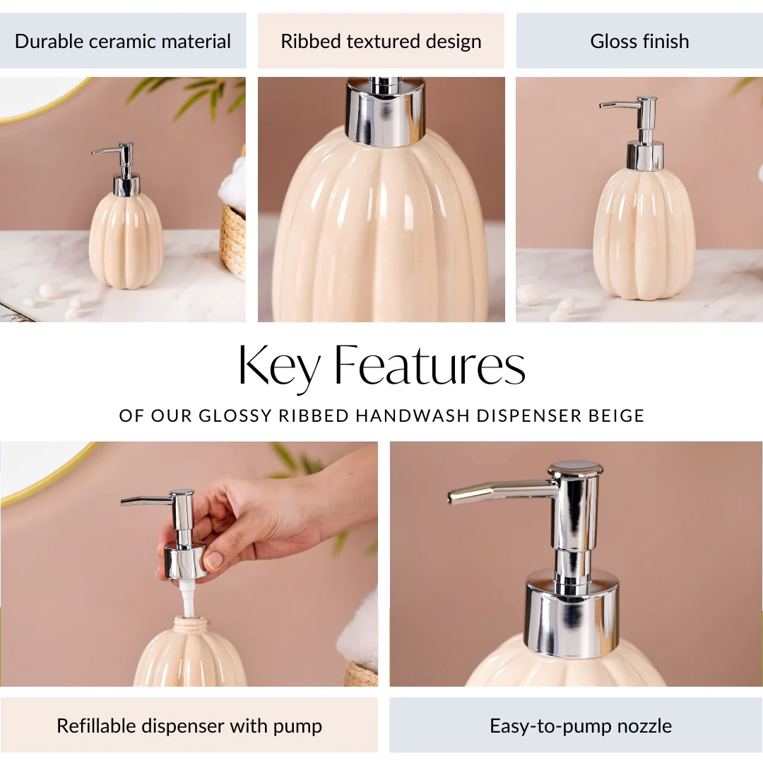 Glossy Handwash Dispenser Beige 400ml - Image 5