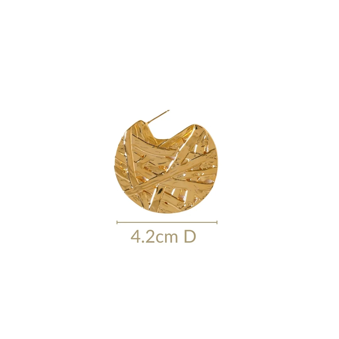 Gold Abstract Textured Round Statement Earrings - Image 3