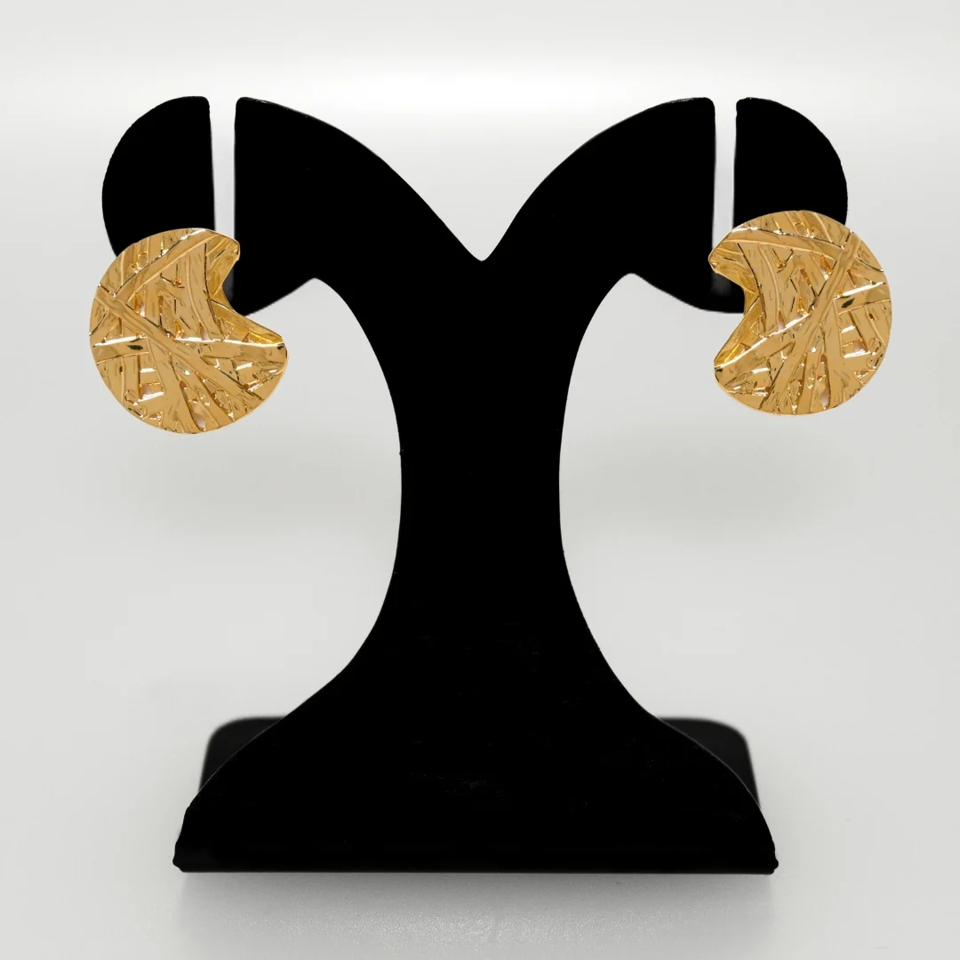 Gold Abstract Textured Round Statement Earrings - Image 6