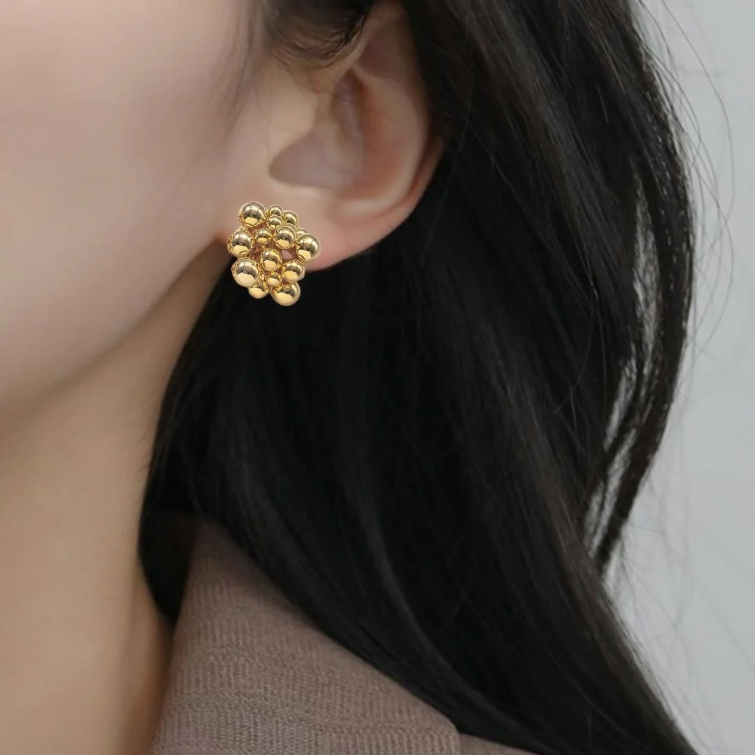 Gold Bold Beaded Cascade Earrings - Image 5