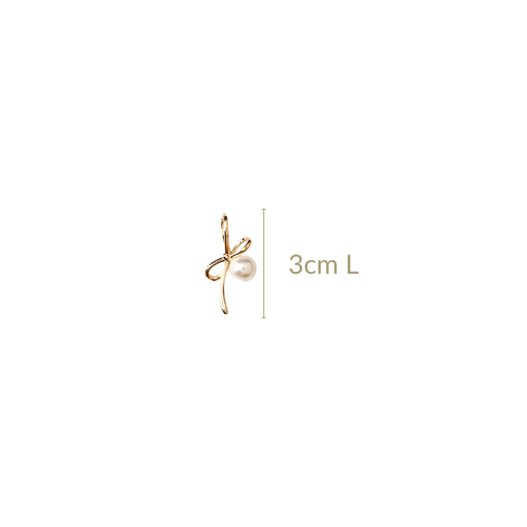 Gold Bow Pearl Drop Earrings - Image 3