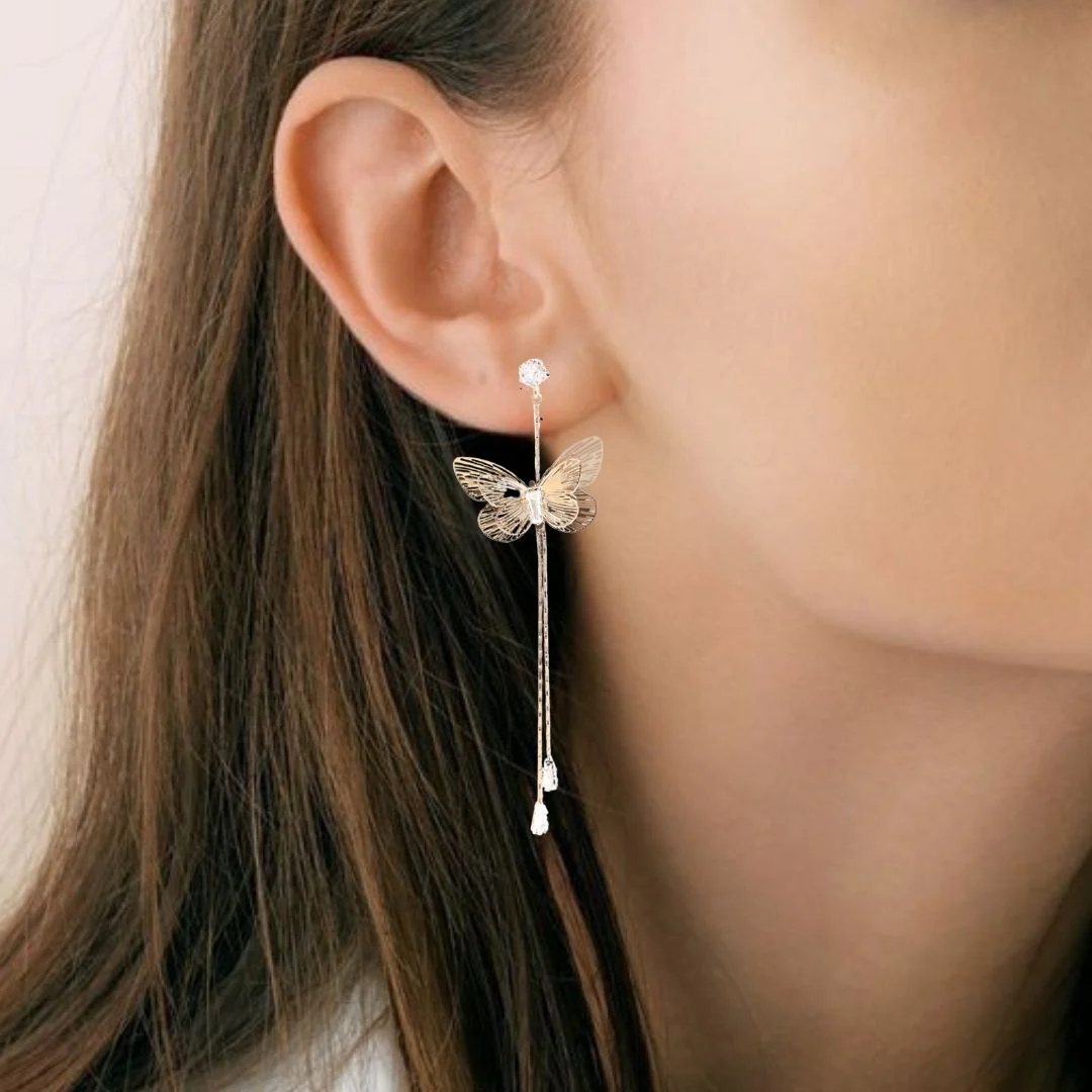 Gold Butterfly Tassel Earrings - Image 5