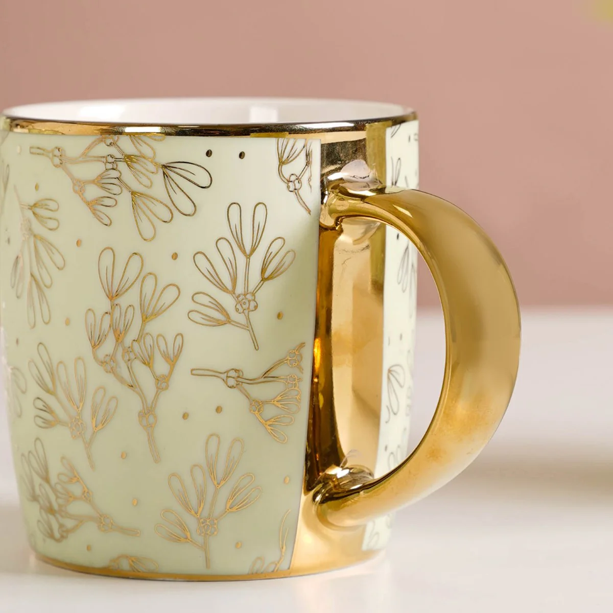 Gold Detail Coffee Mug Set of 6 Matte Pistachio Green 350ml - Image 11