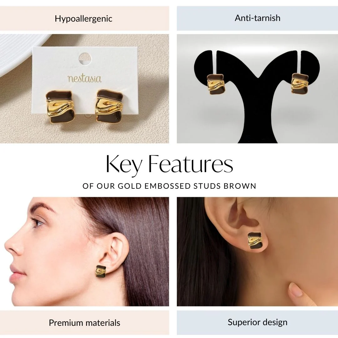 Gold Embossed Studs Brown - Image 4