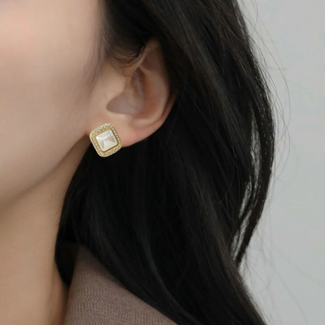 Gold Framed Pearl Studs - Image 5