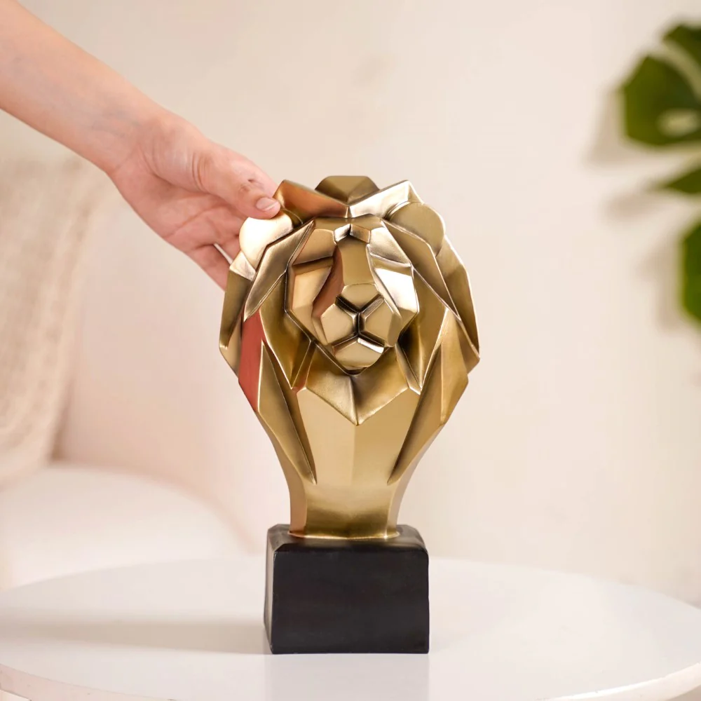 Gold Lion Head Bust Statue - Image 2