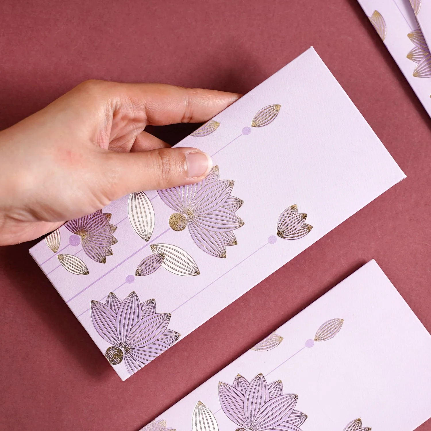 Gold Lotus Gift Envelope For Cash Set Of 12 Lavender - Image 3