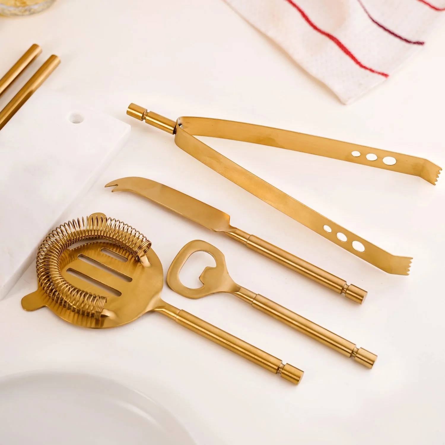 Gold Luxury Stainless Steel Bar Tool Set Of 4 With Stand - Image 6