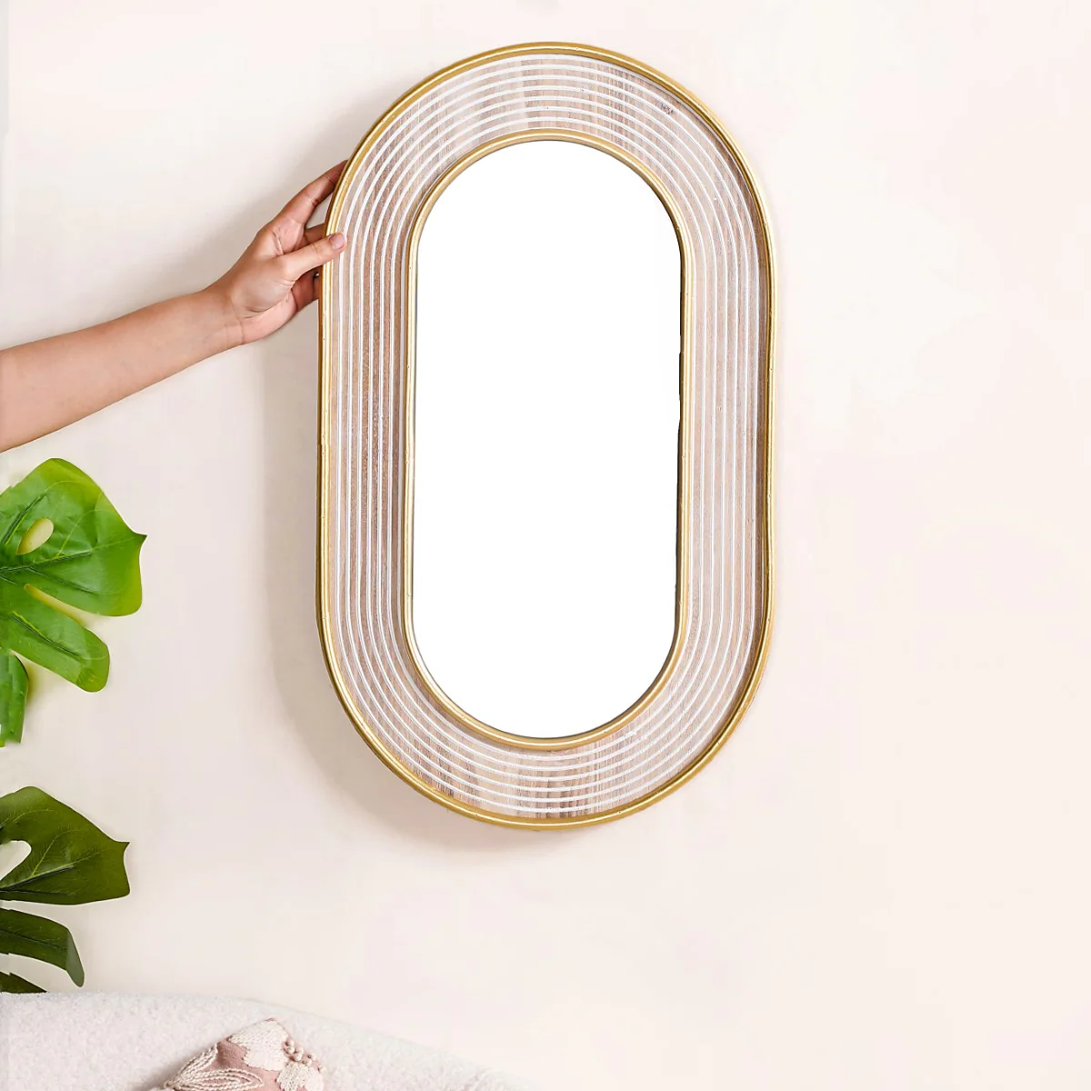 Gold Metal Framed Modern Wall Mirror 24x13 Inch - Image 2