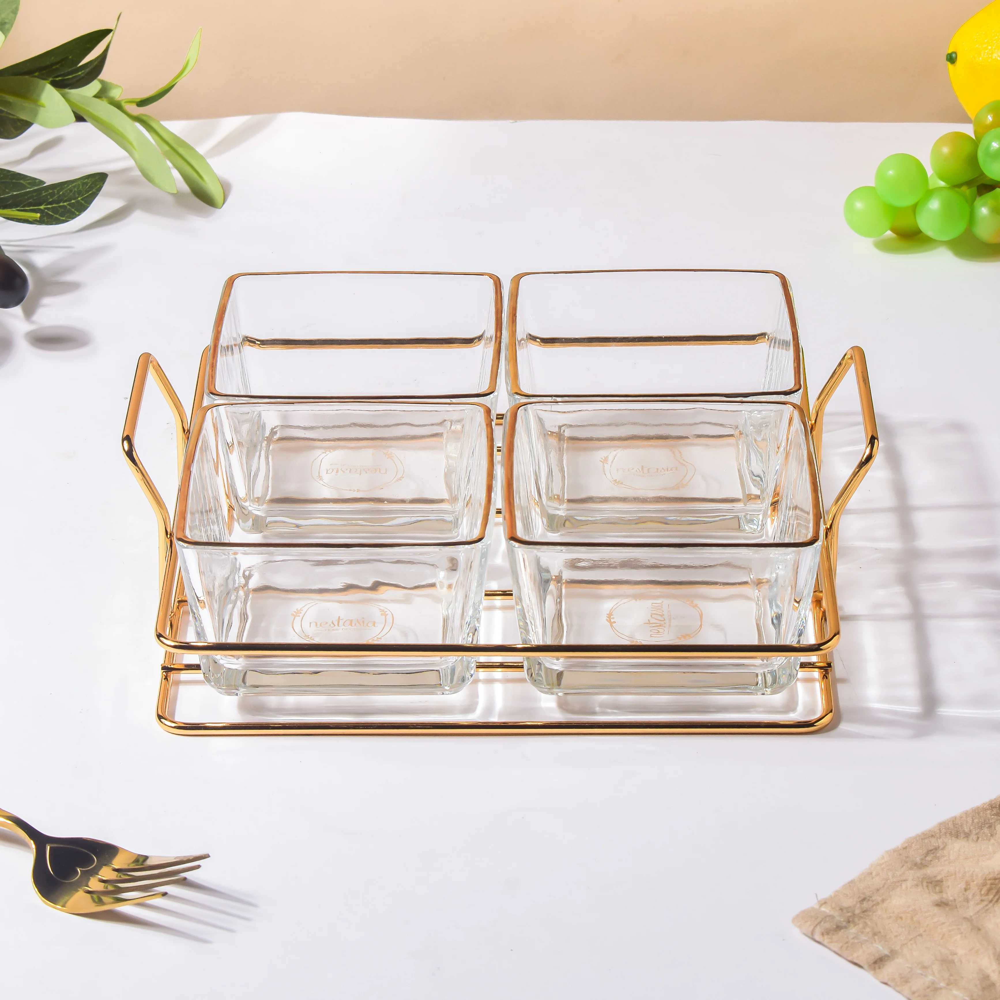 Gold Rim Crystal Bowls Tray Set Of 5 200ml - Image 3