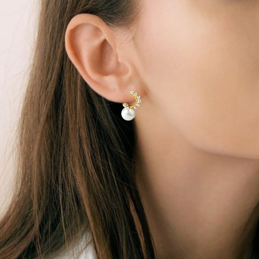 Gold Semi Hoop With Pearl Drop - Image 6