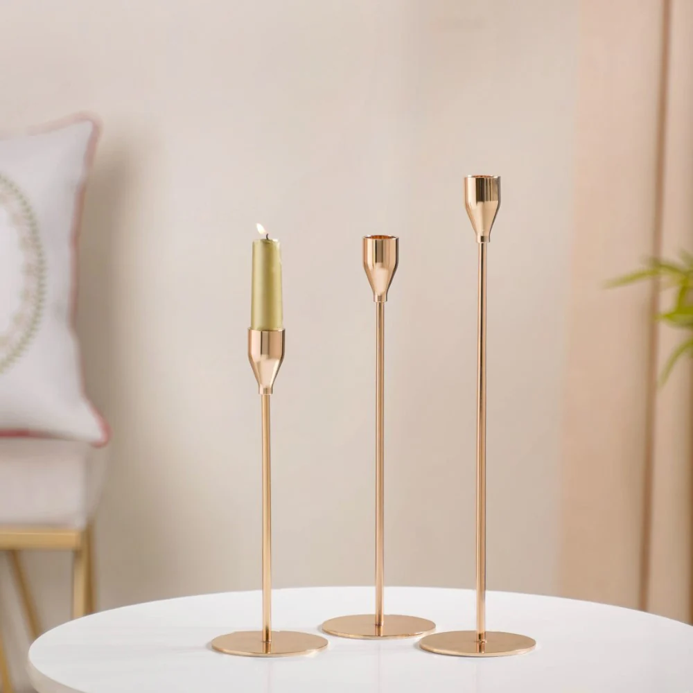 Gold Taper Candle Holder Set Of 3 - Image 13