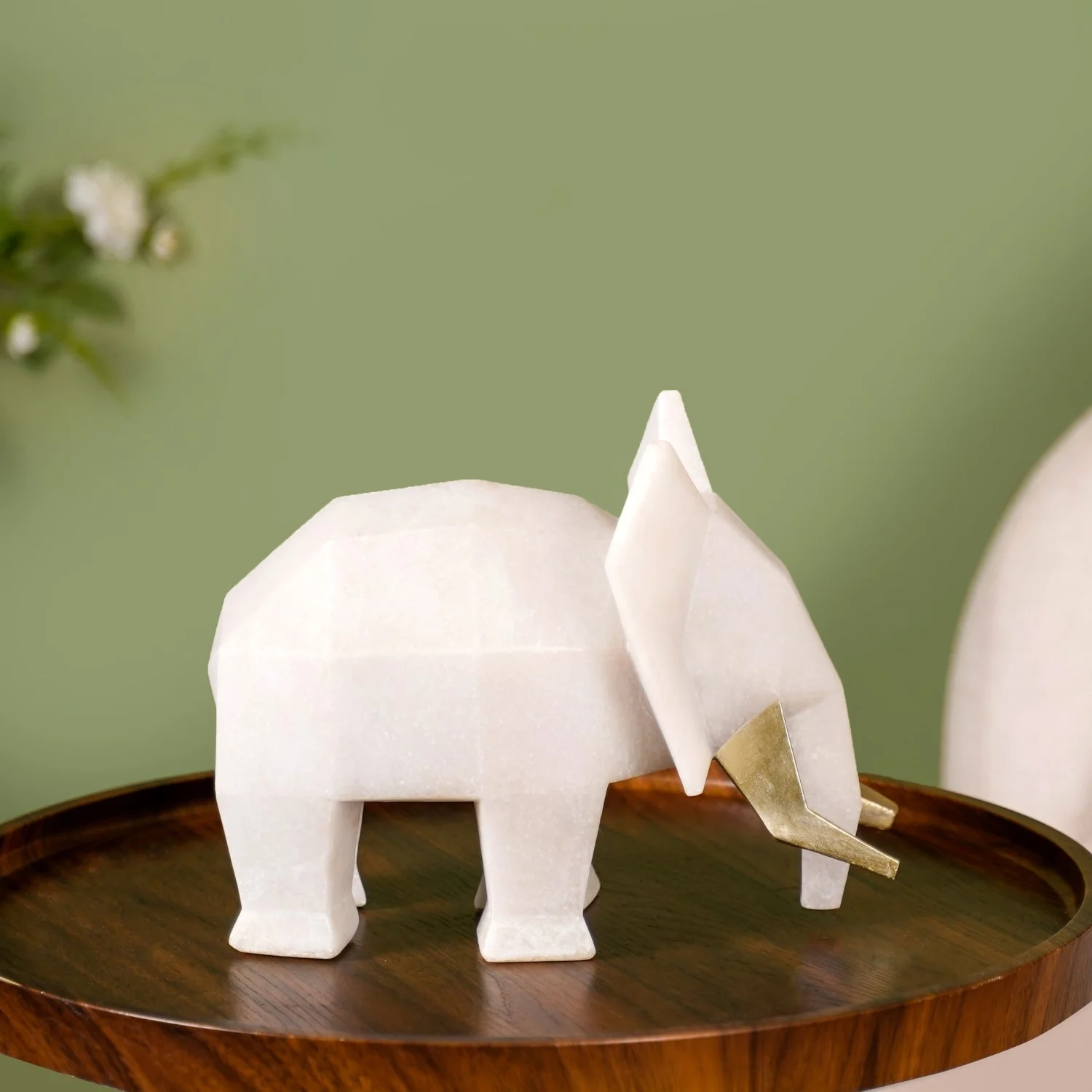 Gold Tusker Geometric Elephant Decor Marble Finish Figurine - Image 9