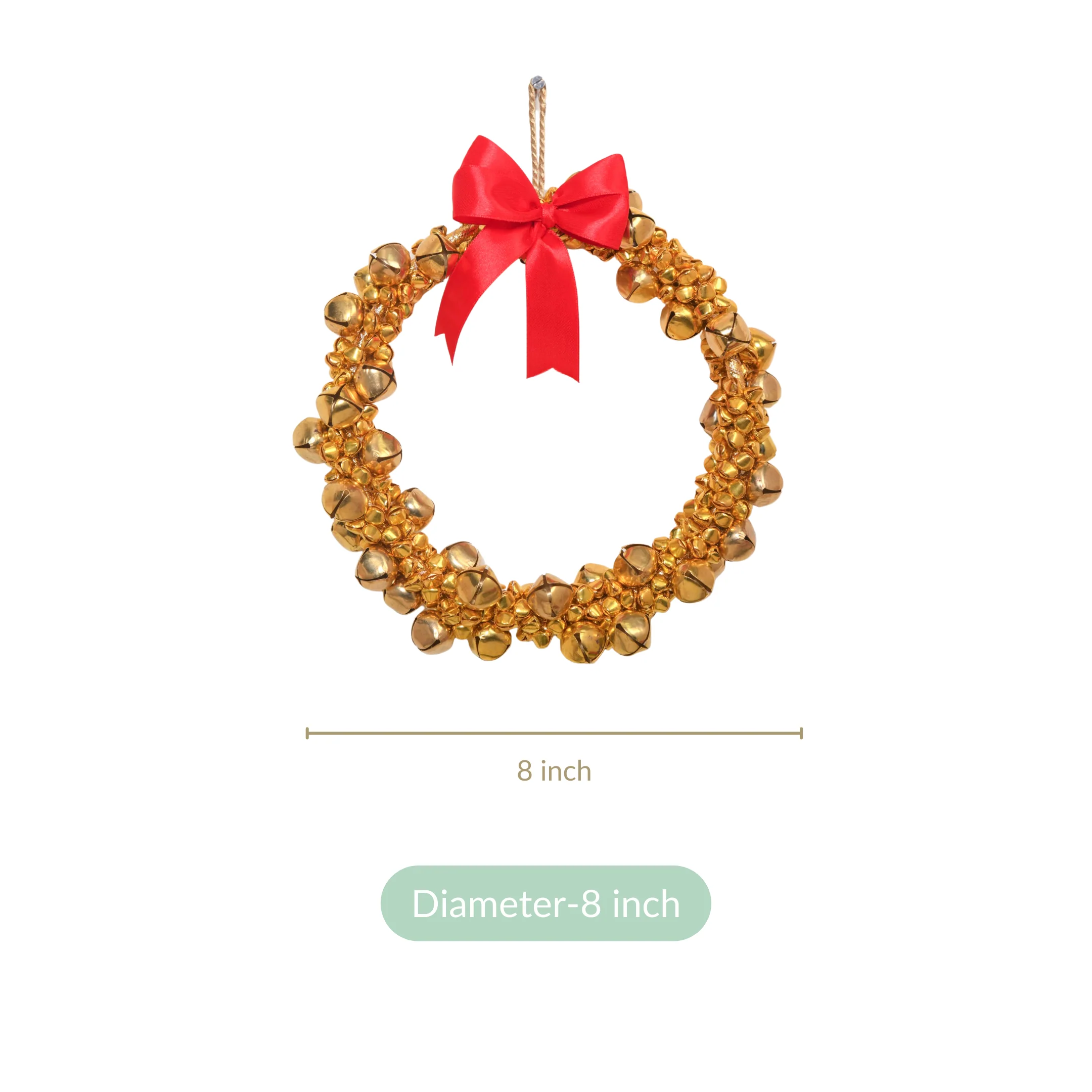 Gold Wreath With Bells 8 Inch - Image 6