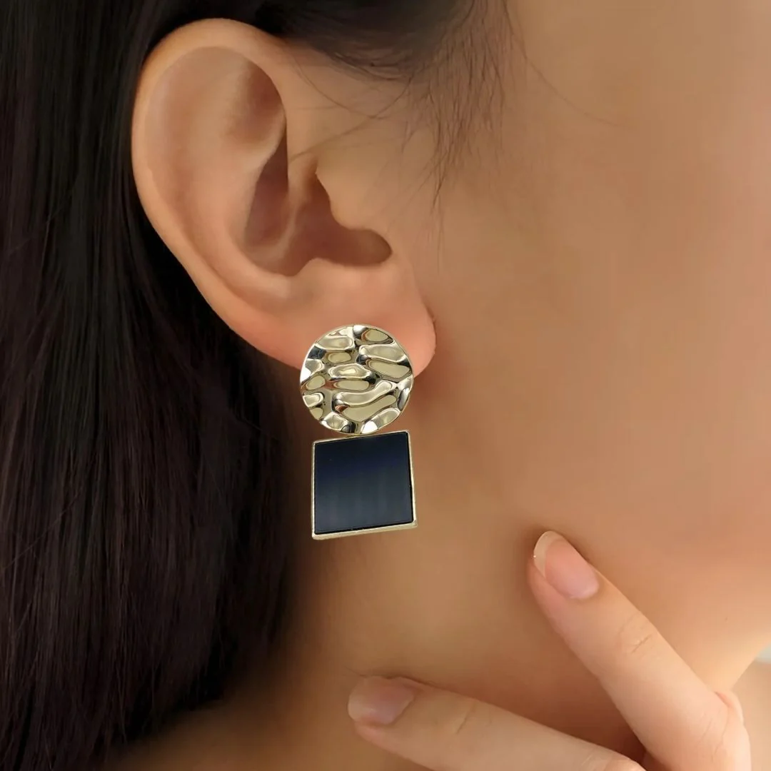 Golden Aura Black Stone Drop Earrings - Image 2