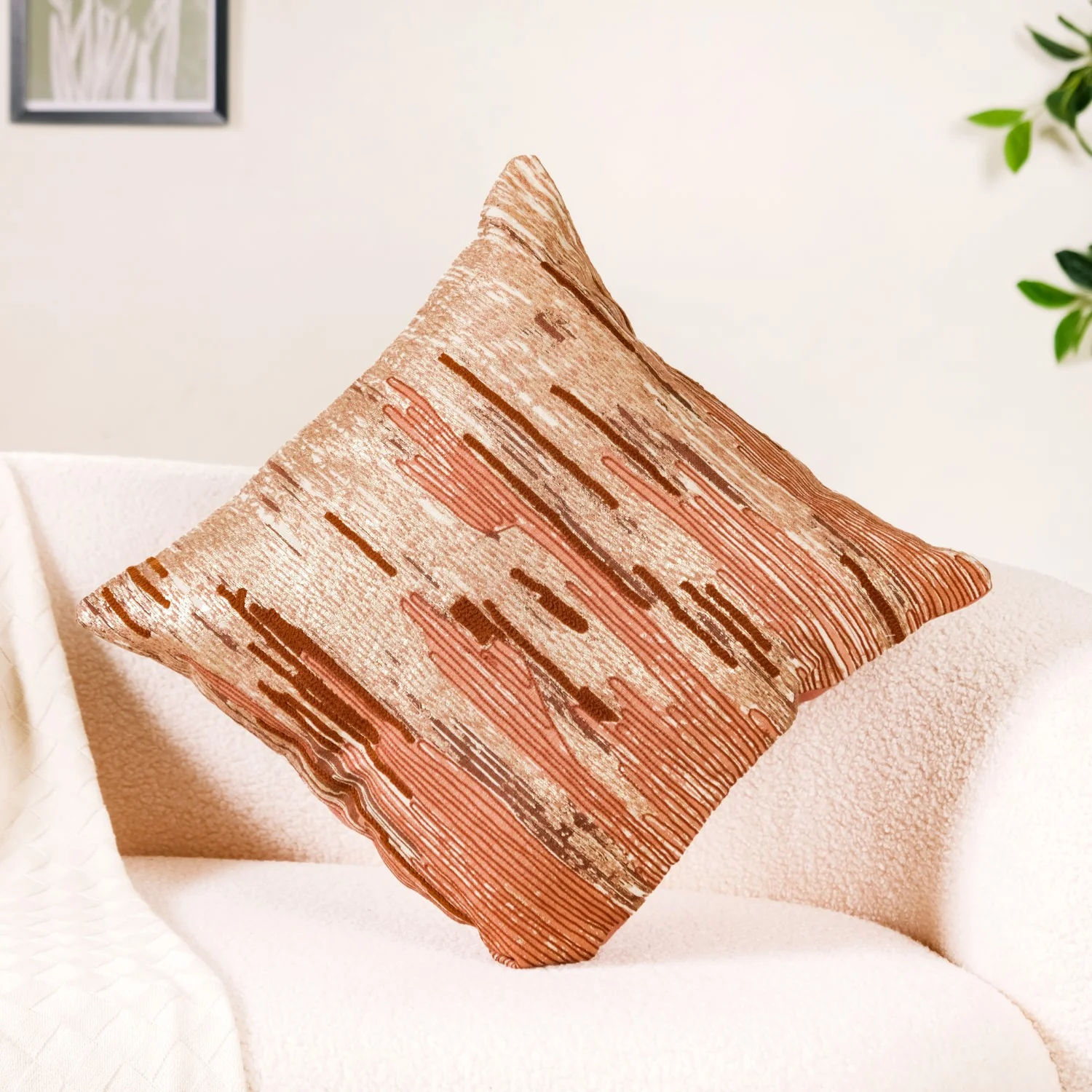 Golden Foil Modern Embroidered Cushion Cover 16x16 Inch - Image 2