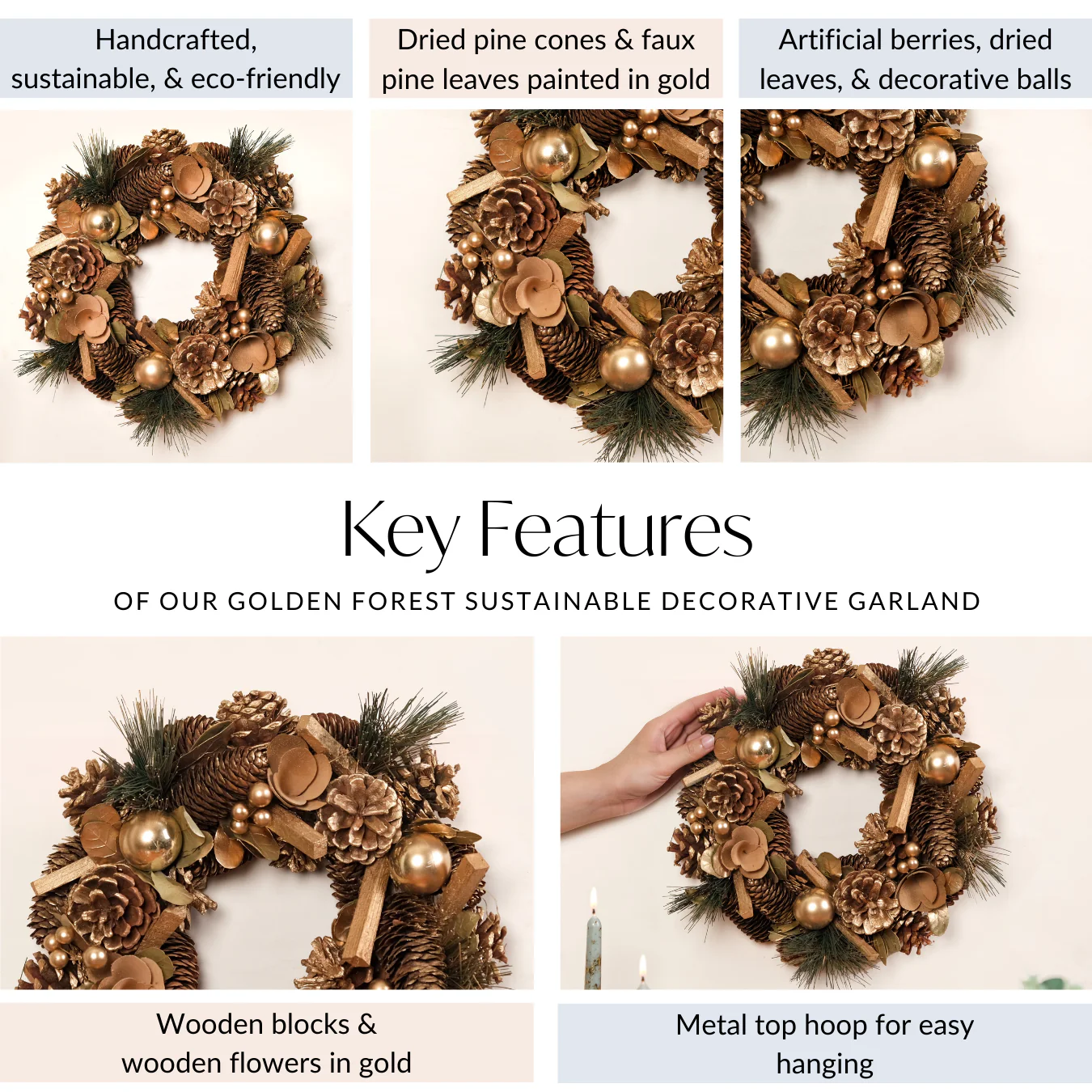 Golden Forest Sustainable Decorative Wreath - Image 5