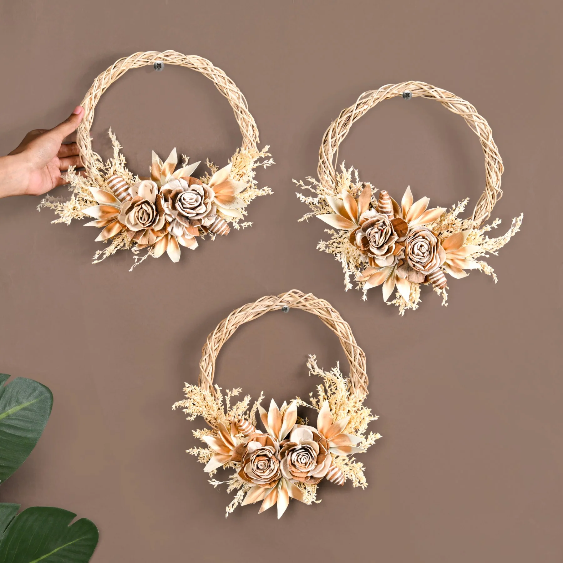 Golden Harvest Bloom Sustainable Flower Wreath Set Of 3 - Image 2