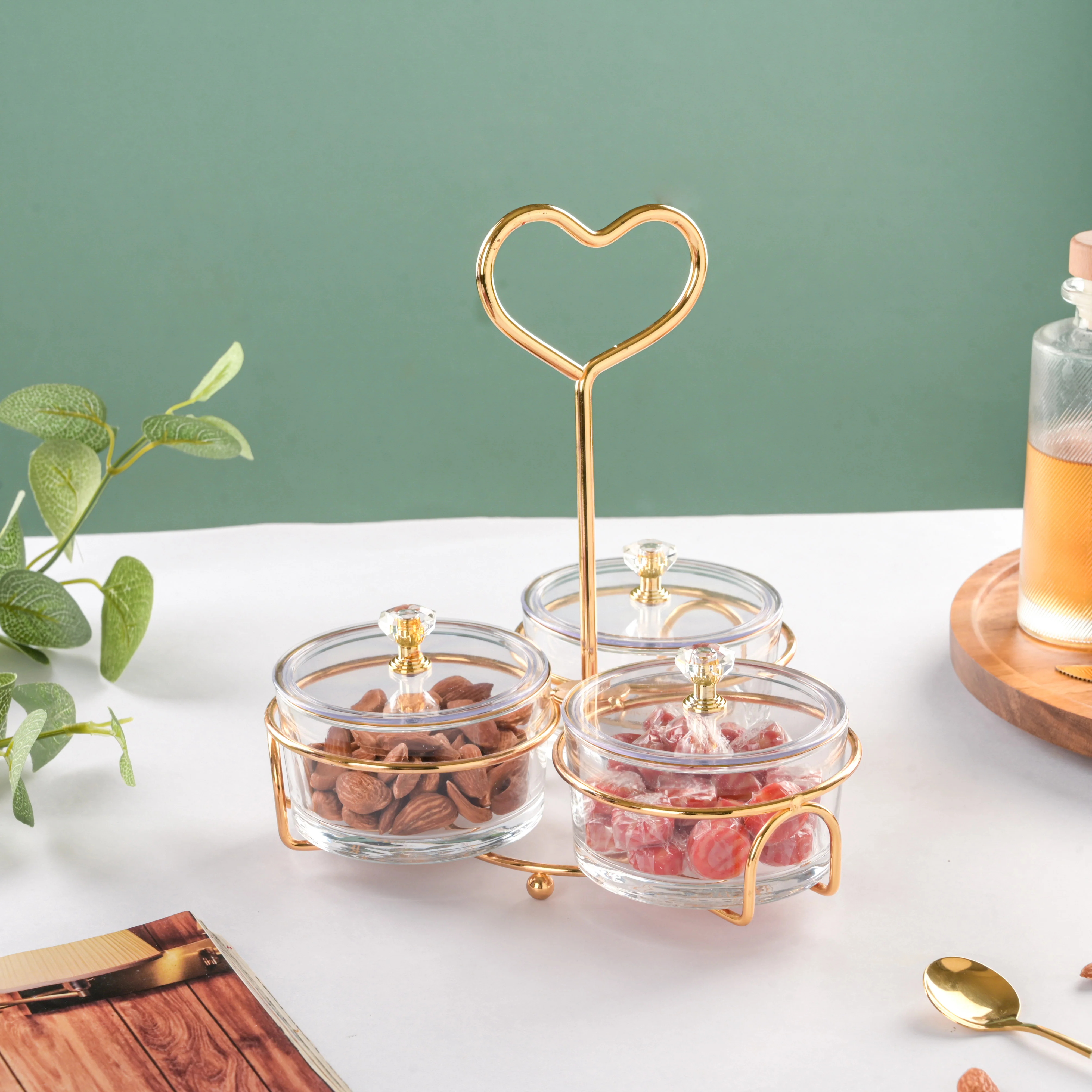 Golden Heart Transparent Jars With Stand Set Of 4 200ml