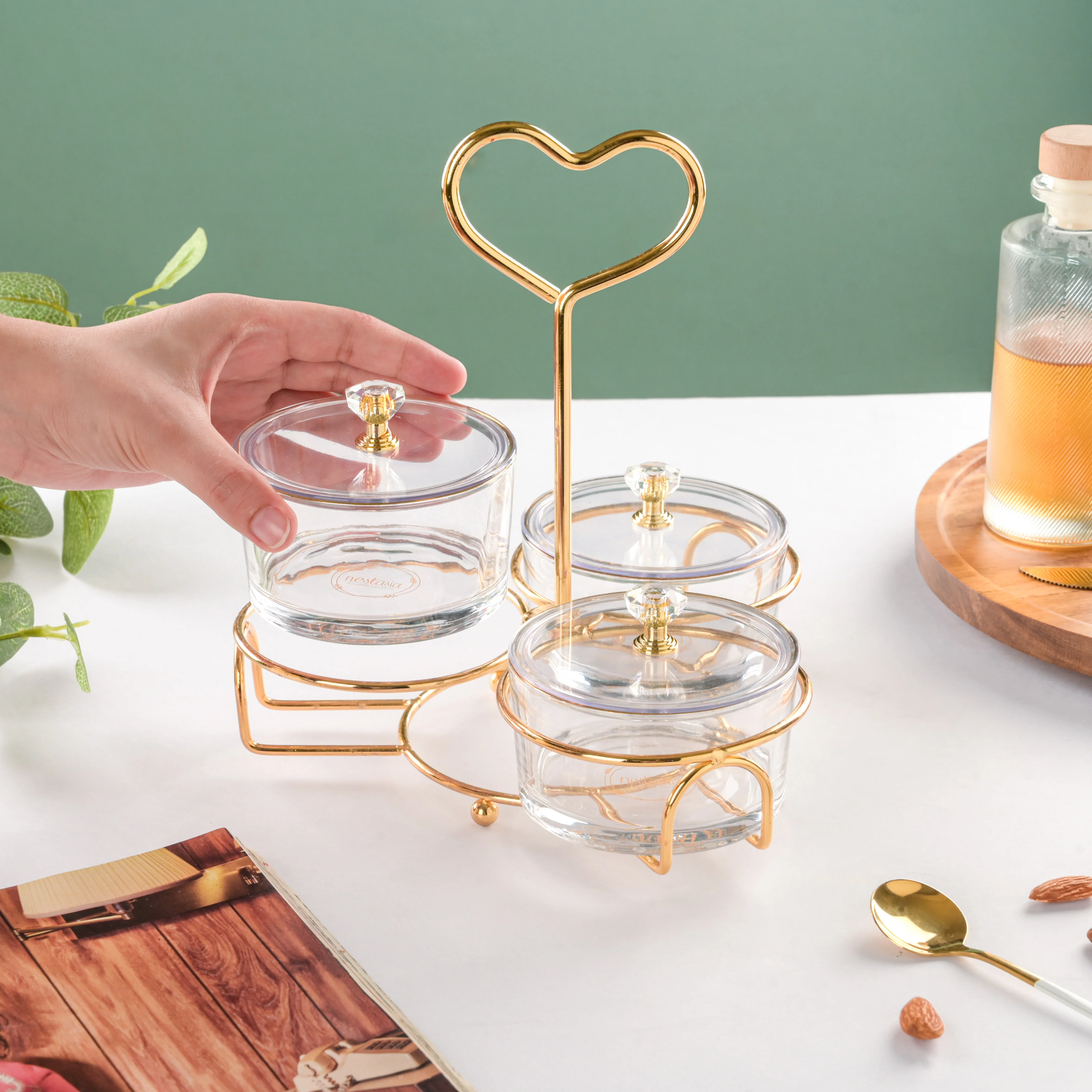 Golden Heart Transparent Jars With Stand Set Of 4 200ml - Image 4