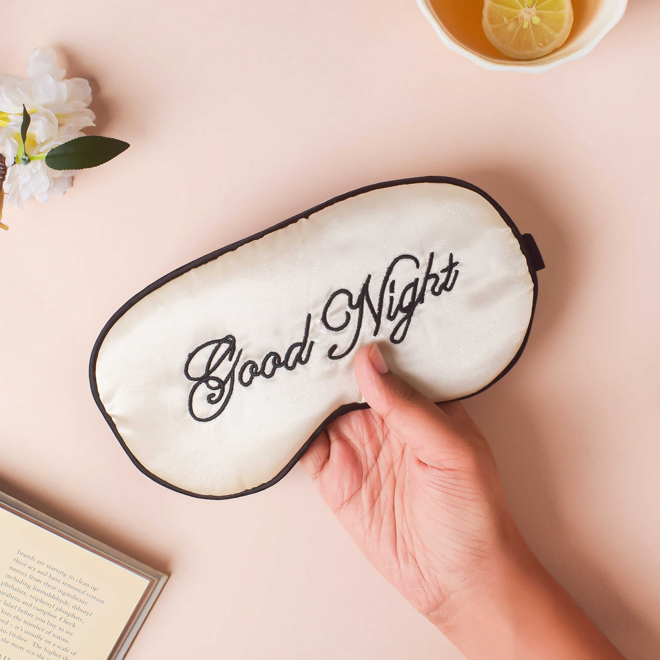 Good Night Sleep Satin Eye Mask Beige - Image 2