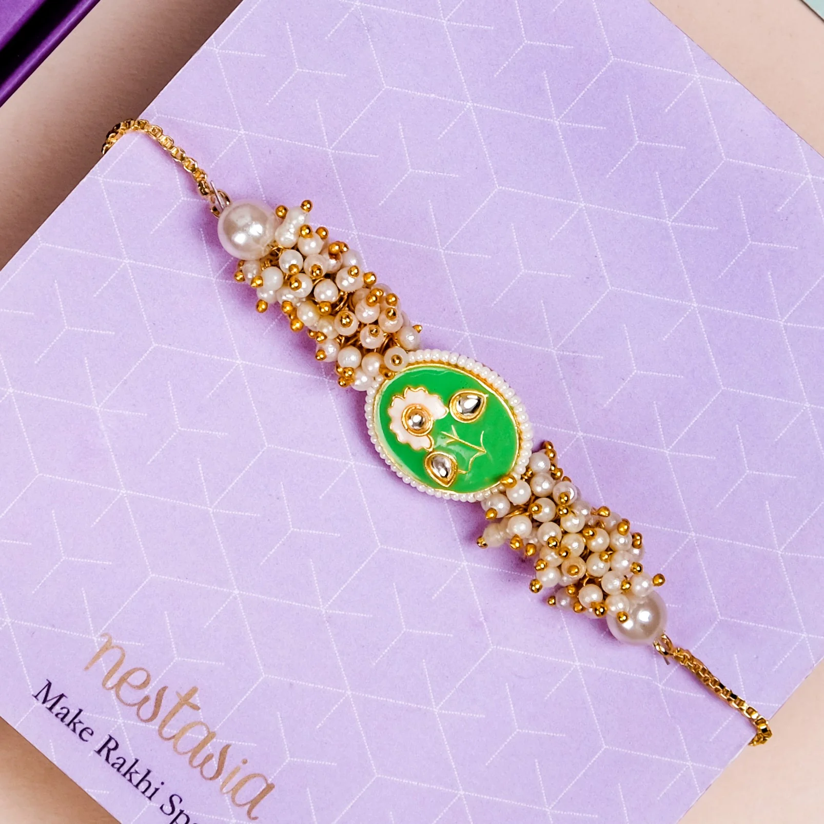 Green Bracelet Rakhi Gift Set - Image 2