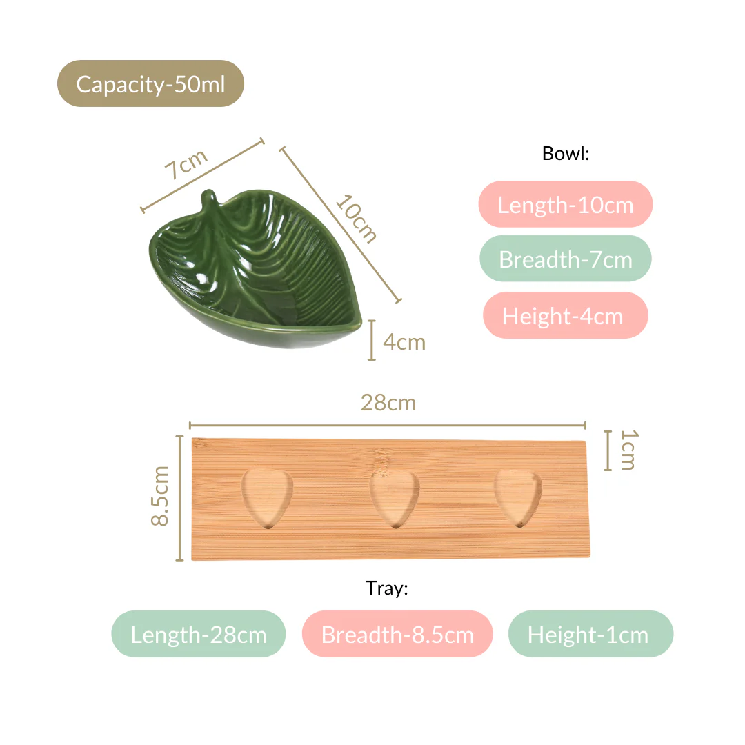 Green Leaf Ceramic Platter Set Of 3 50ml - Image 4