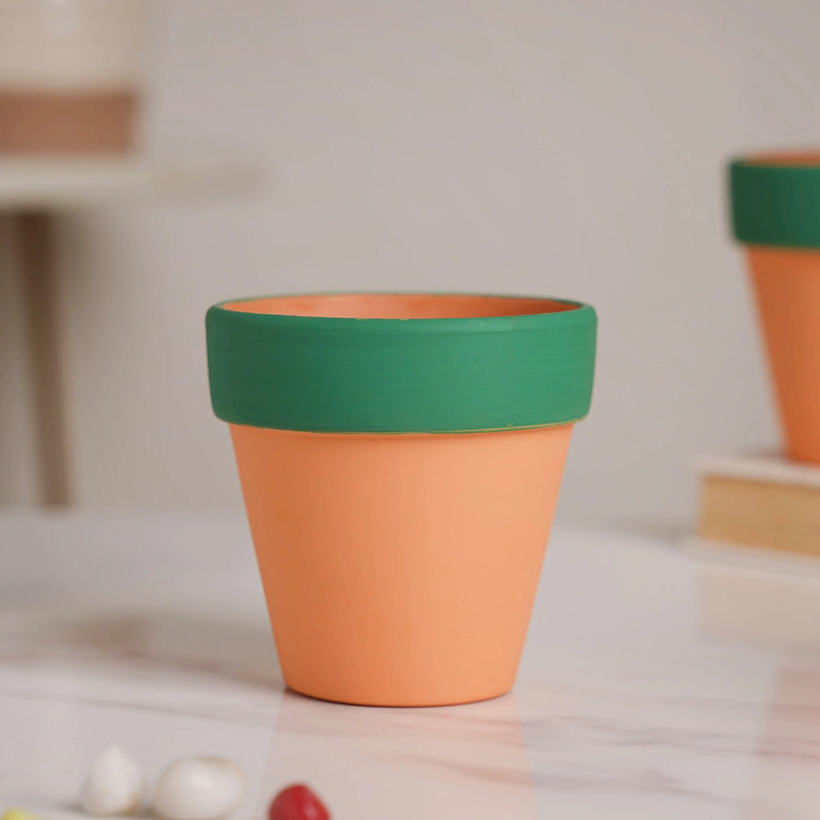 Green Rim Orange Clay Pot Set Of 4 - Image 9